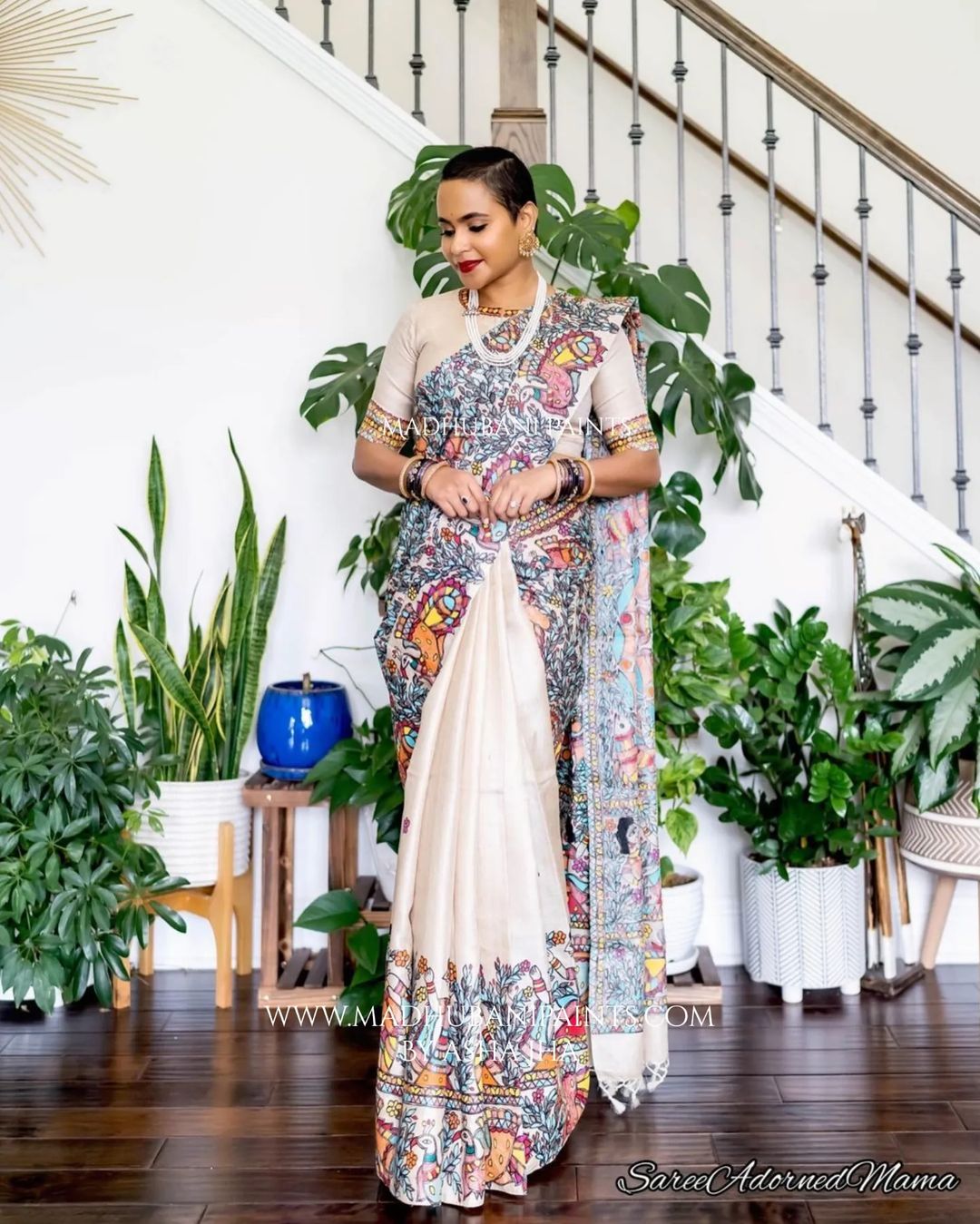 'Mithila ki Neeli Doli' Madhubani Hand-painted Saree