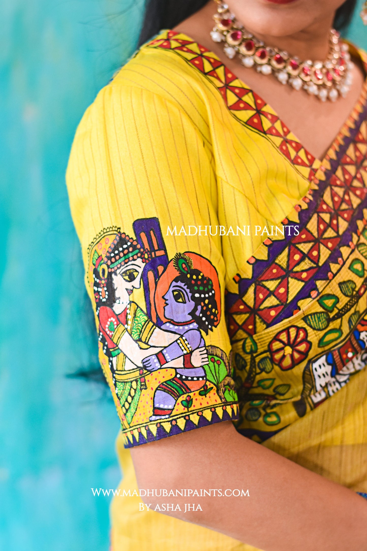 NANDLAAL KANHAIYA Handpainted Madhubani Chanderi Silk Saree Blouse Set