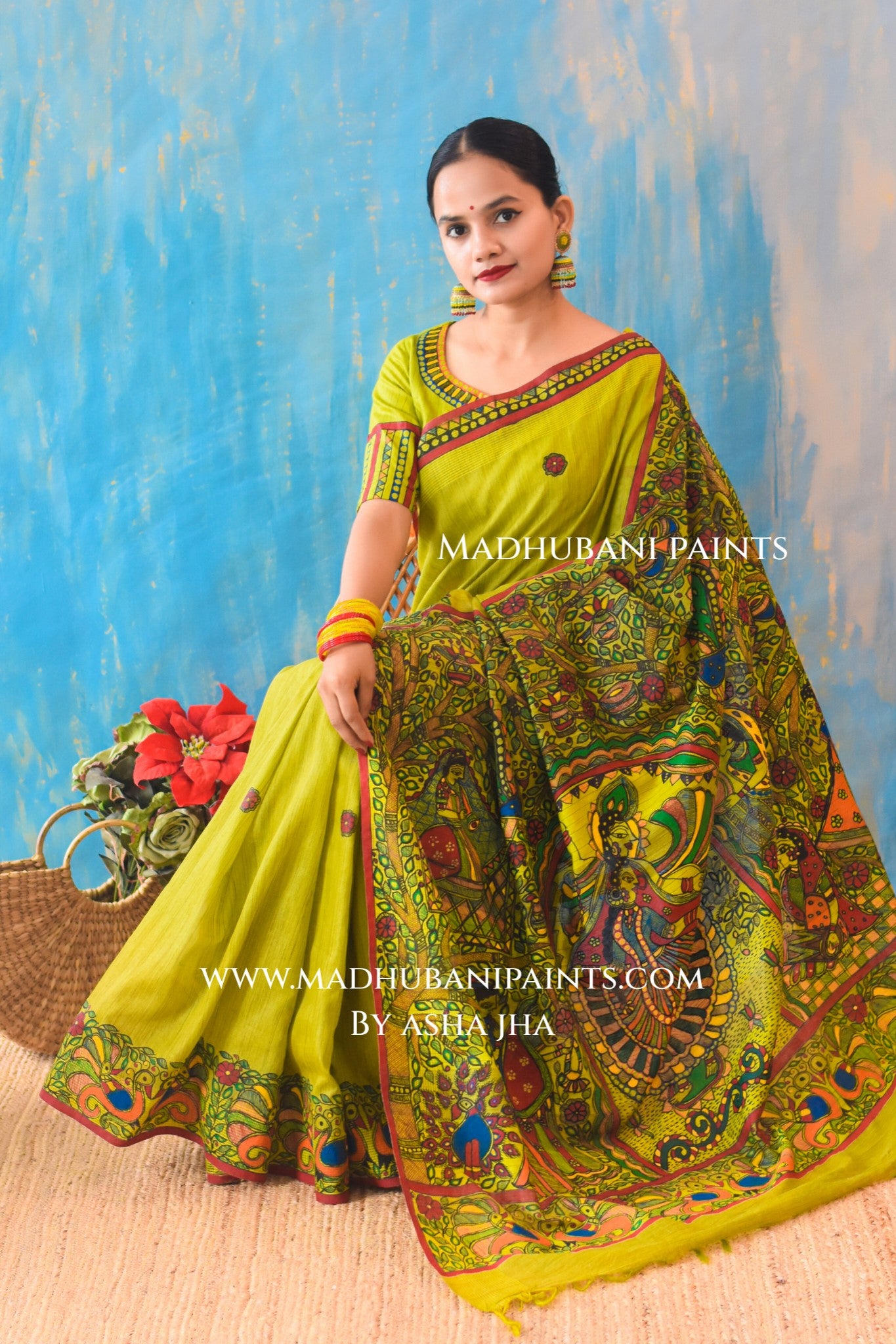 RADHA RANI Hand-painted Madhubani Chanderi Saree Blouse set