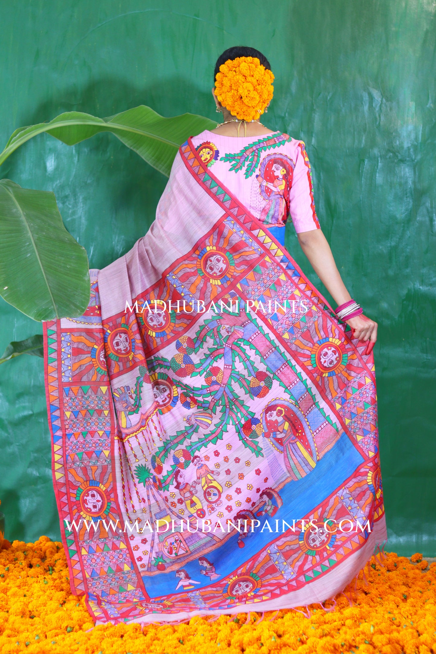 CHHATHI MAIYAA Handpainted Madhubani Chanderi Saree