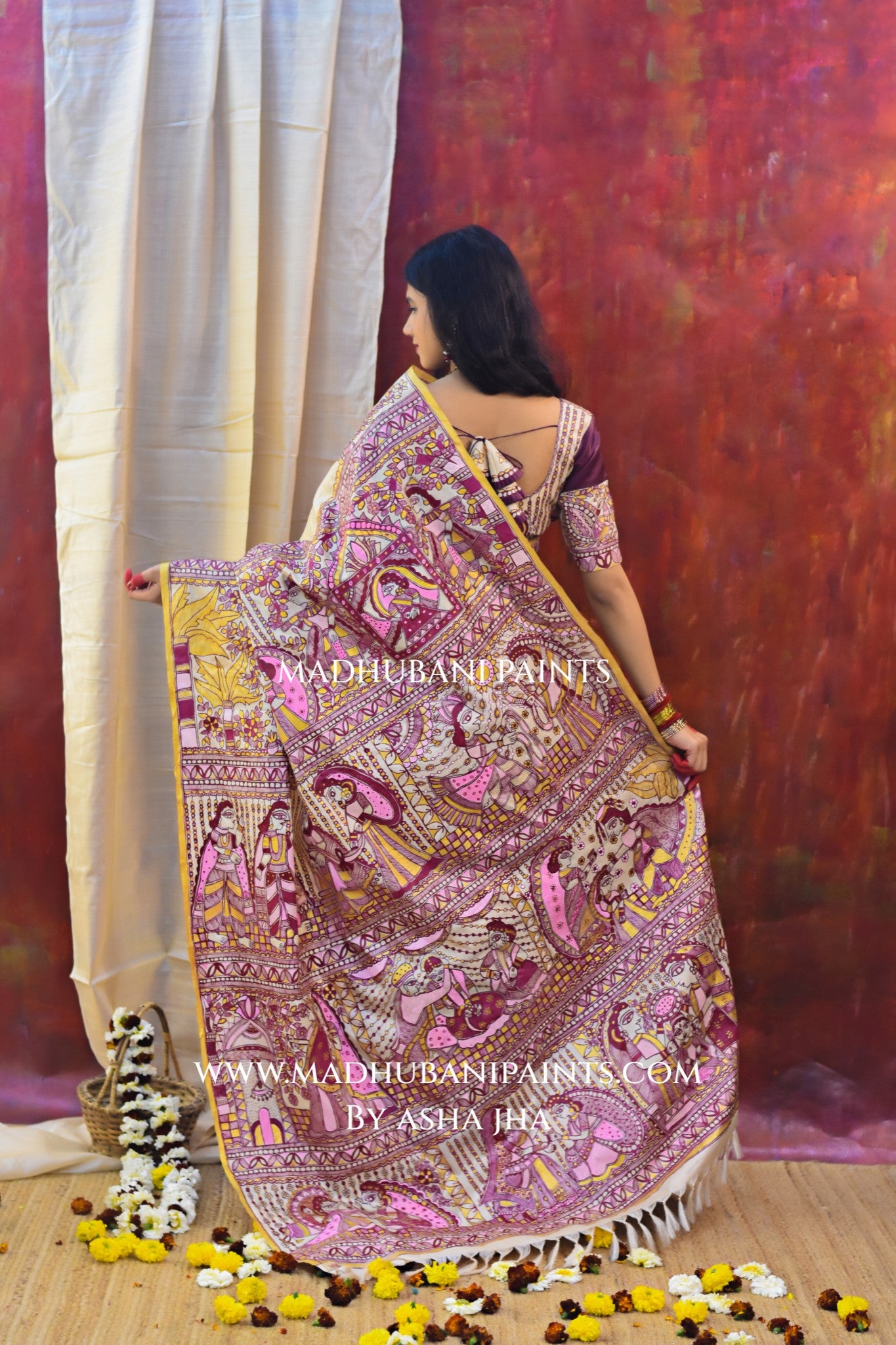 SUHAGIN Hand-painted Madhubani Tussar Silk Saree