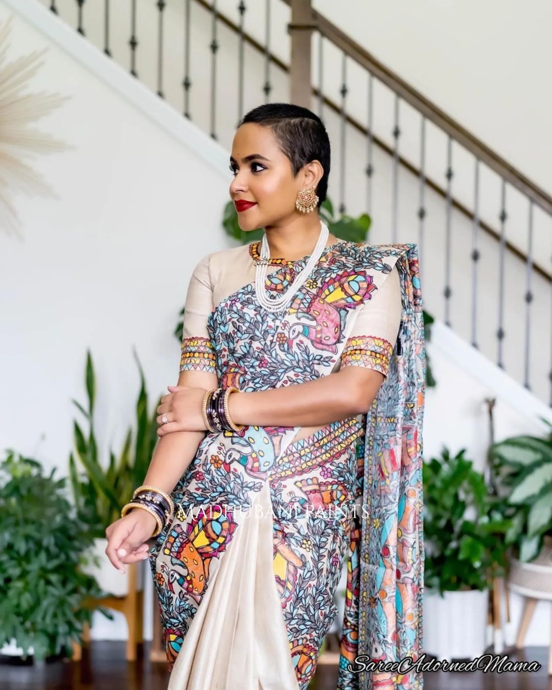 'Mithila ki Neeli Doli' Madhubani Hand-painted Saree