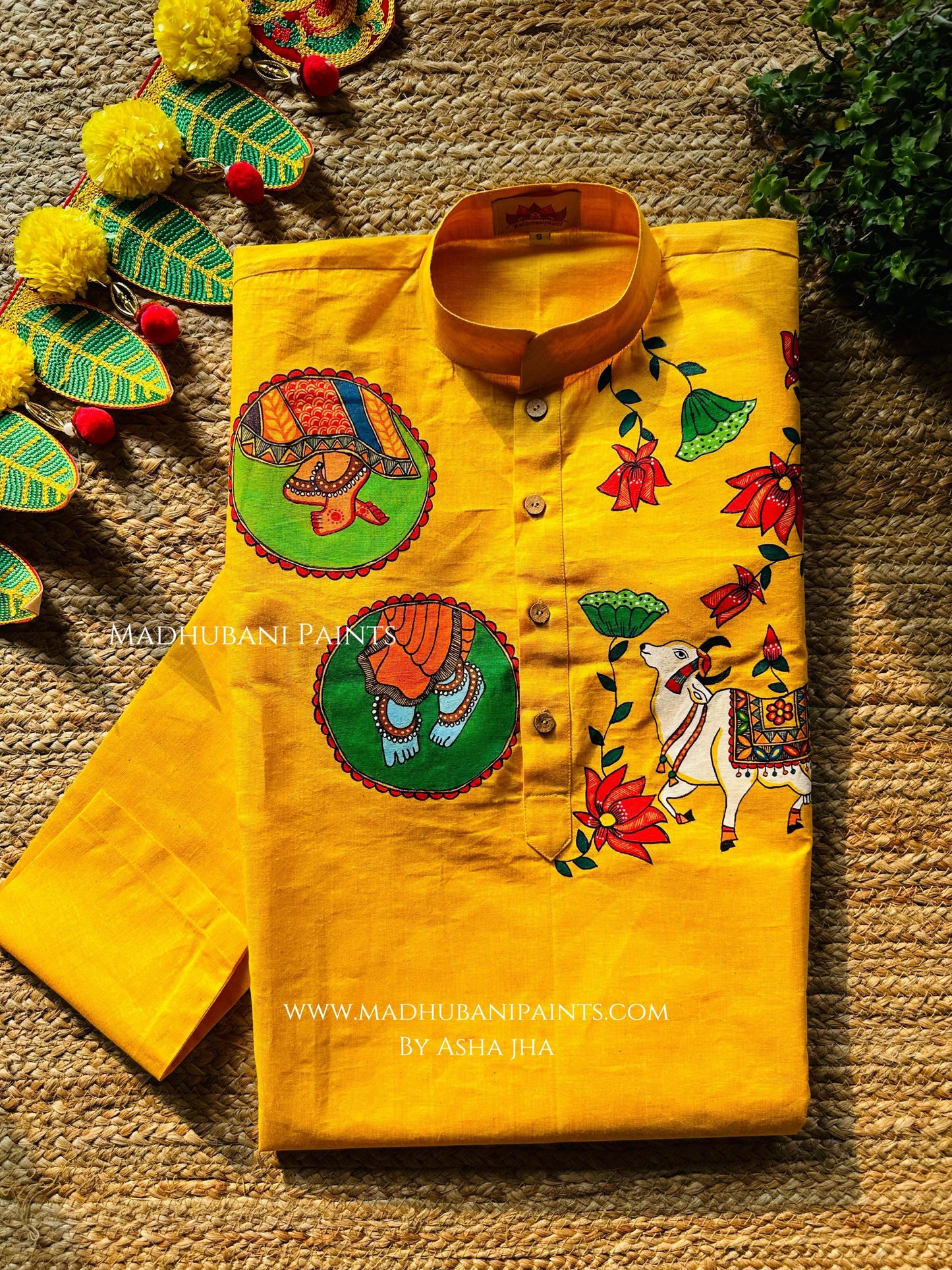 Radha Raman Nandi Men’s Hand-painted Handloom Cotton Kurta