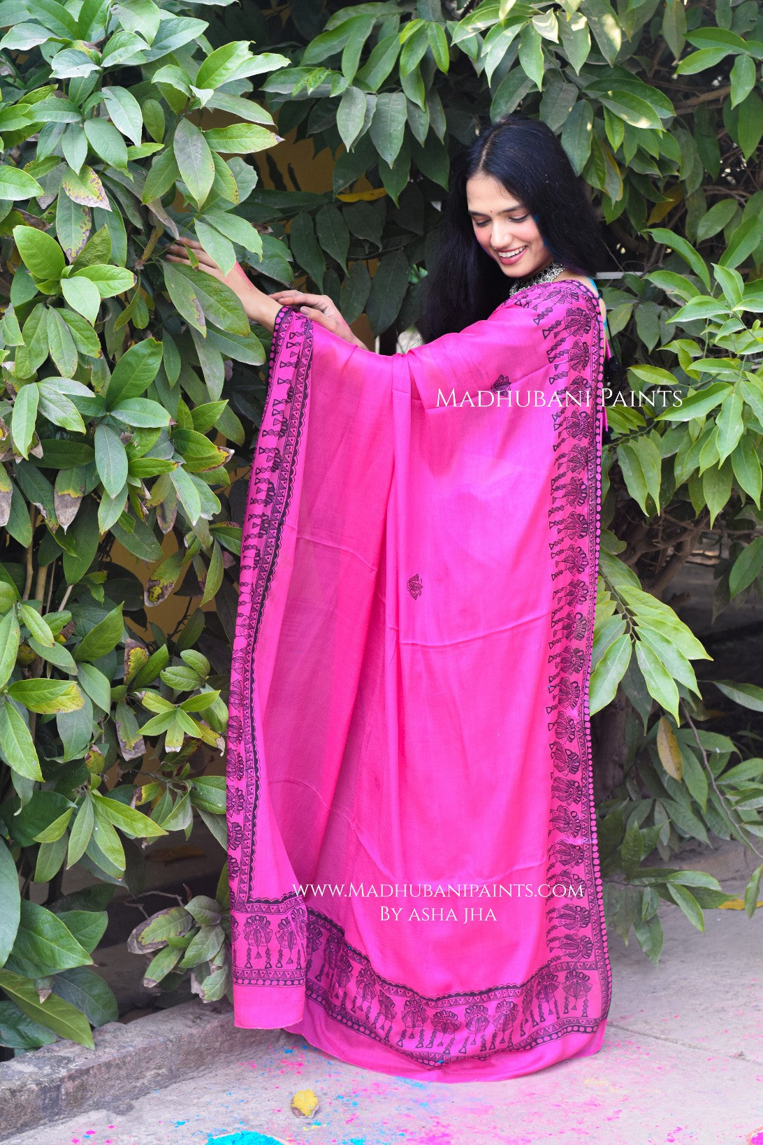 KUMUDINI Hand-painted Madhubani Chiffon Saree