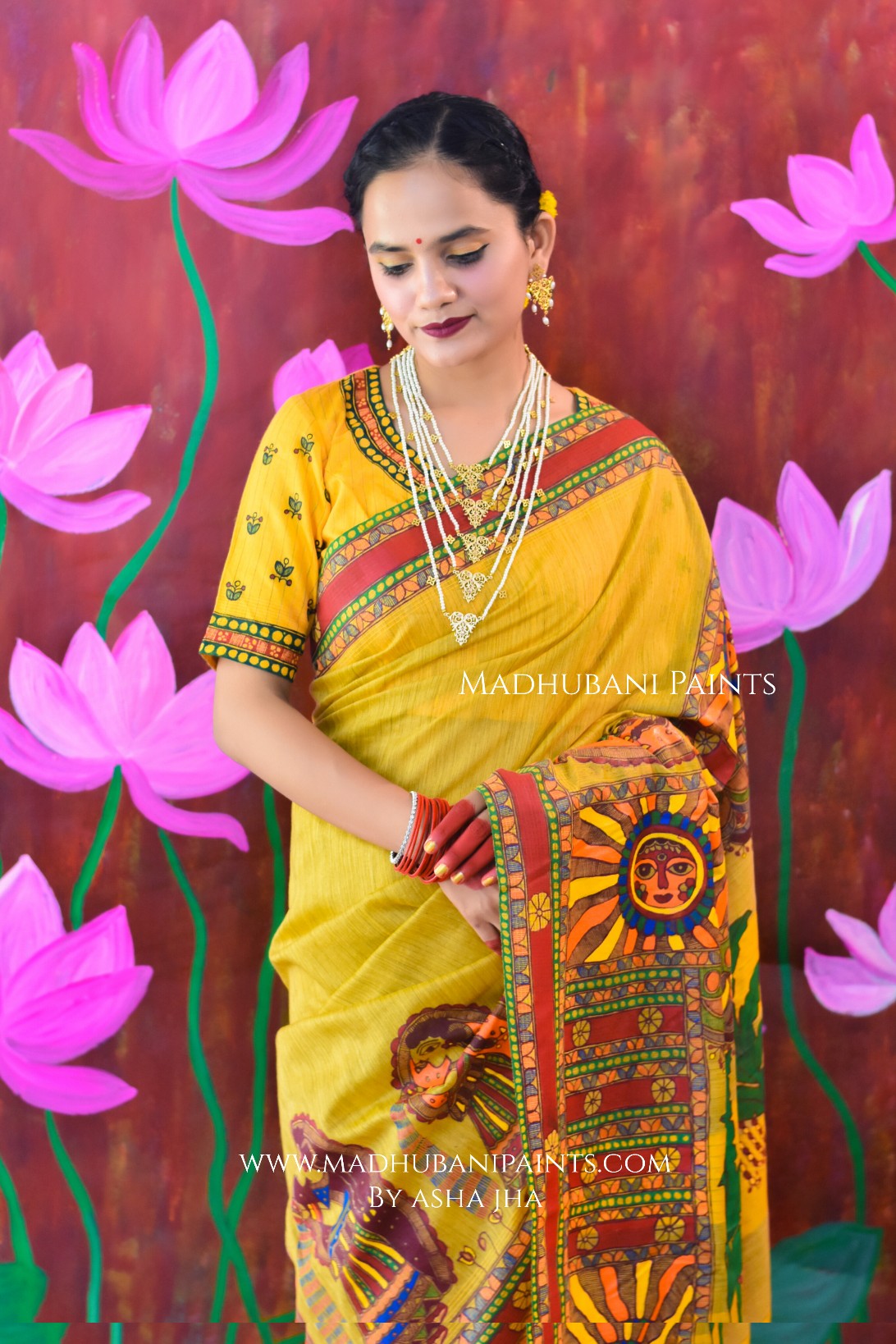 CHHATH MAHOTSAV Handpainted Madhubani Chanderi Saree Blouse Set