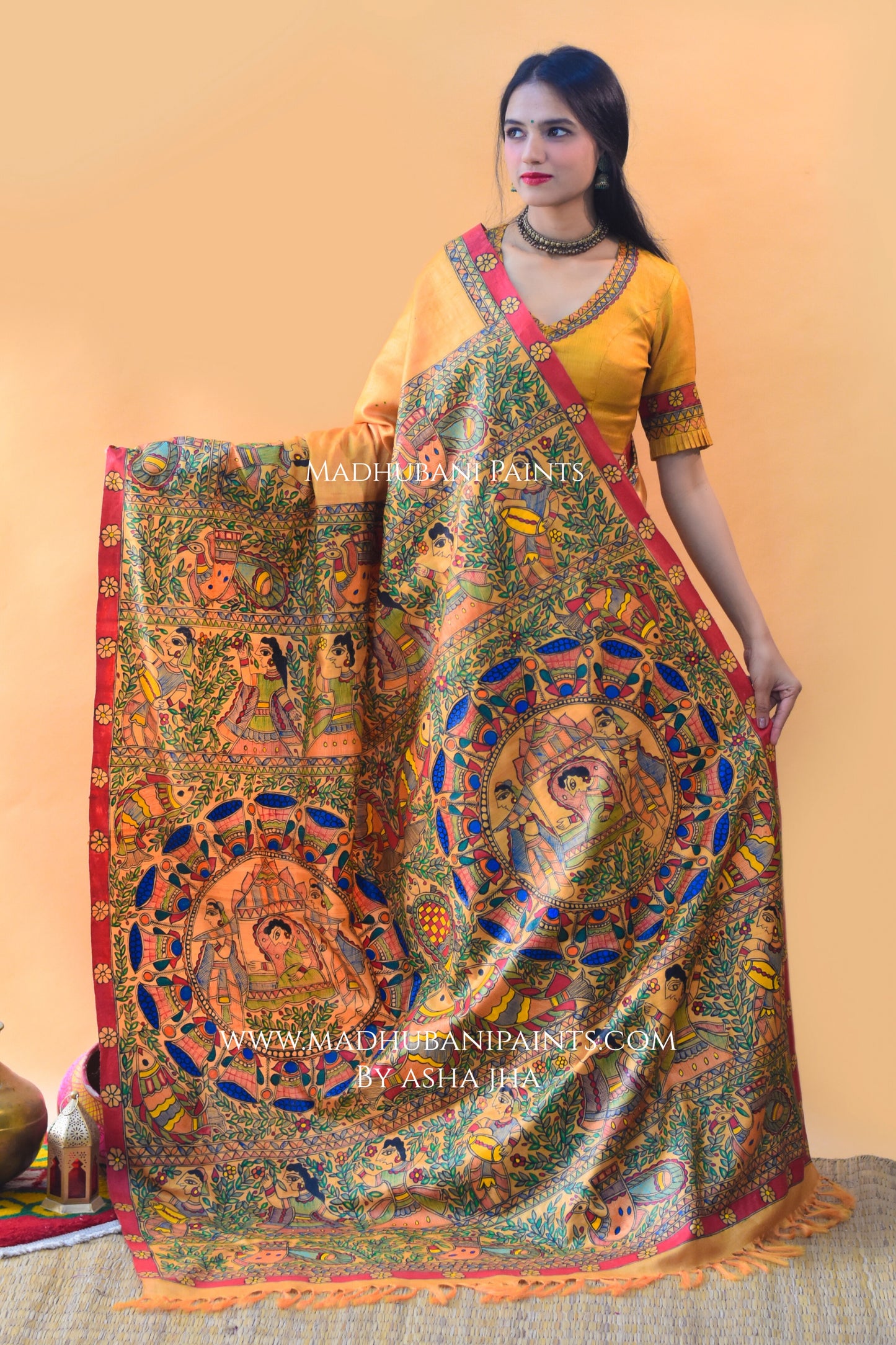 SAUBHAGYA Hand-painted Tussar Silk Saree blouse set