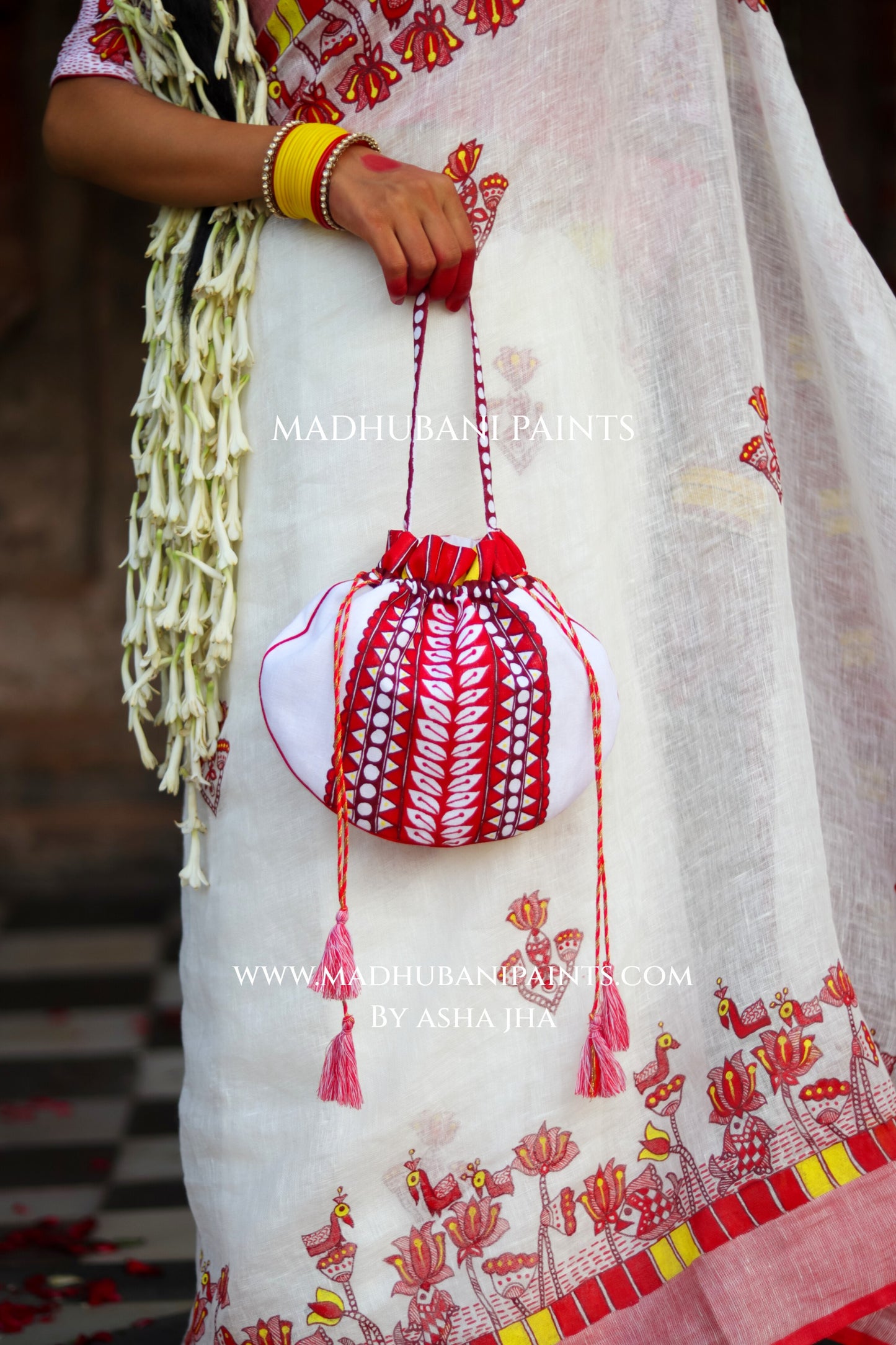KAMLA Handpainted Linen Madhubani Saree Blouse Set