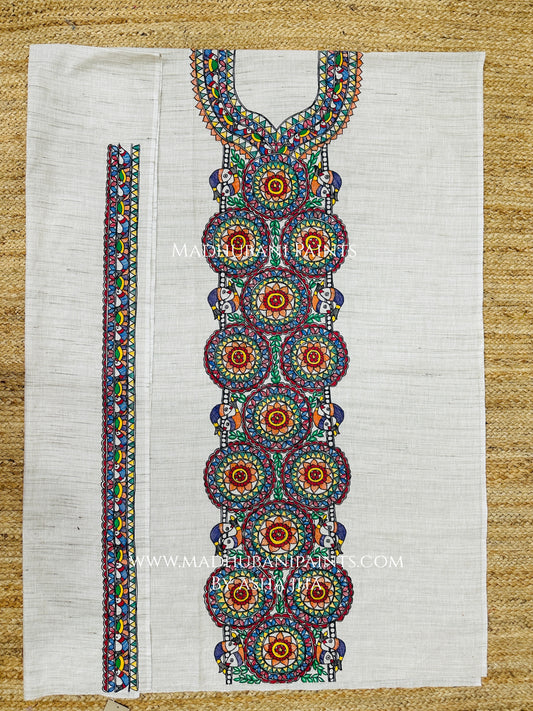 Macchli Phoolwari Hand-painted Madhubani Painting Cotton Unstitched Kurta