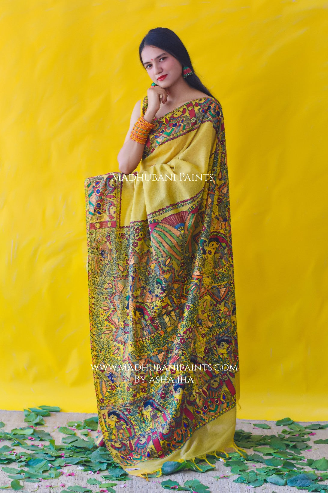 SUBH VIVAAH Hand-painted Madhubani Chanderi Saree Blouse Set