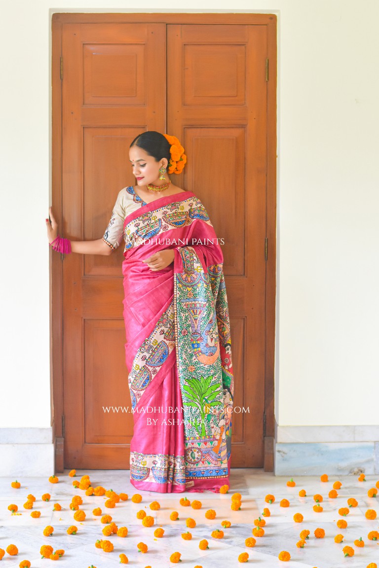 GAYATRI Handpainted Madhubani Saree Blouse Set