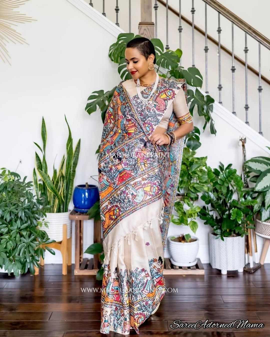 'Mithila ki Neeli Doli' Madhubani Hand-painted Saree