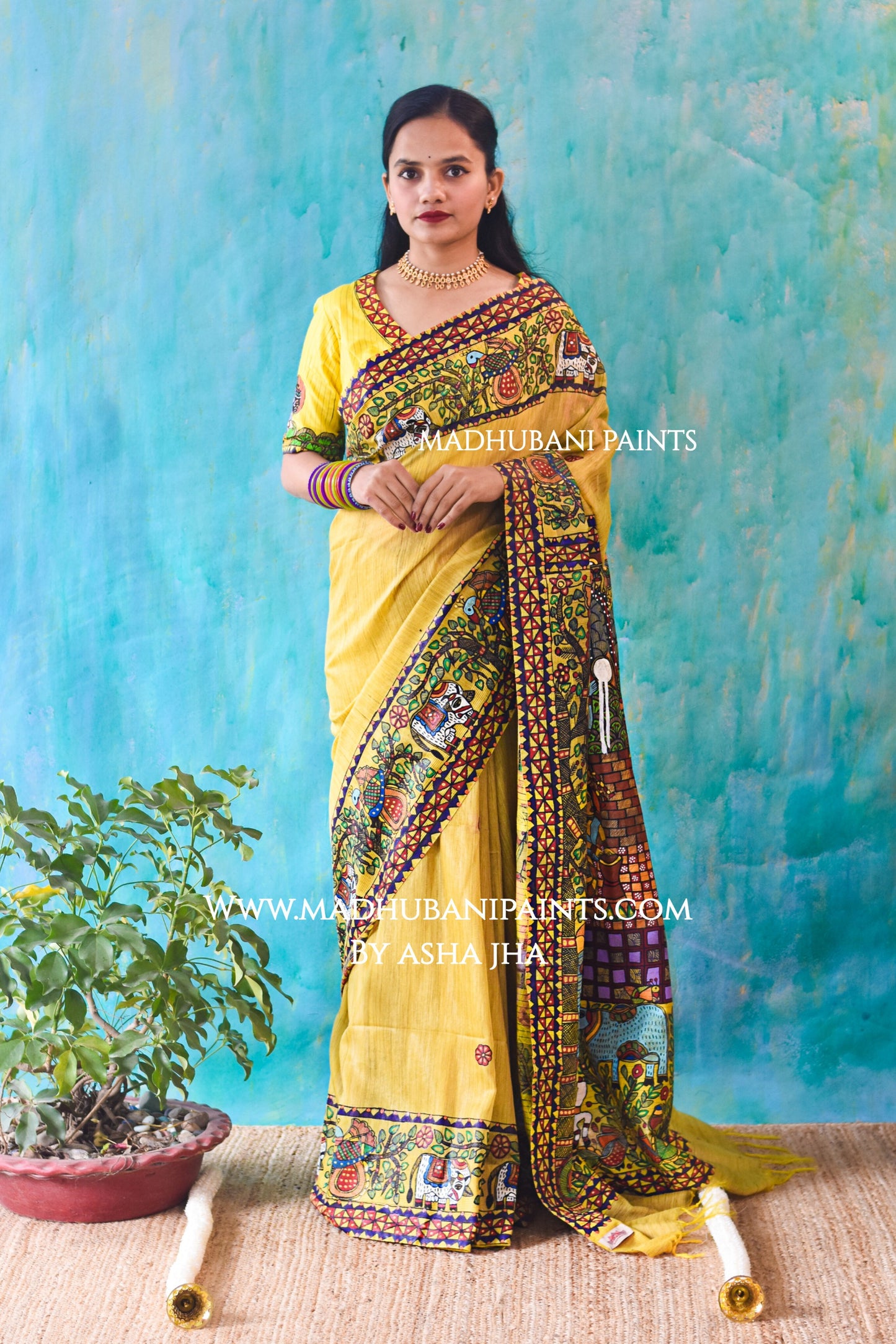 NANDLAAL KANHAIYA Handpainted Madhubani Chanderi Silk Saree Blouse Set