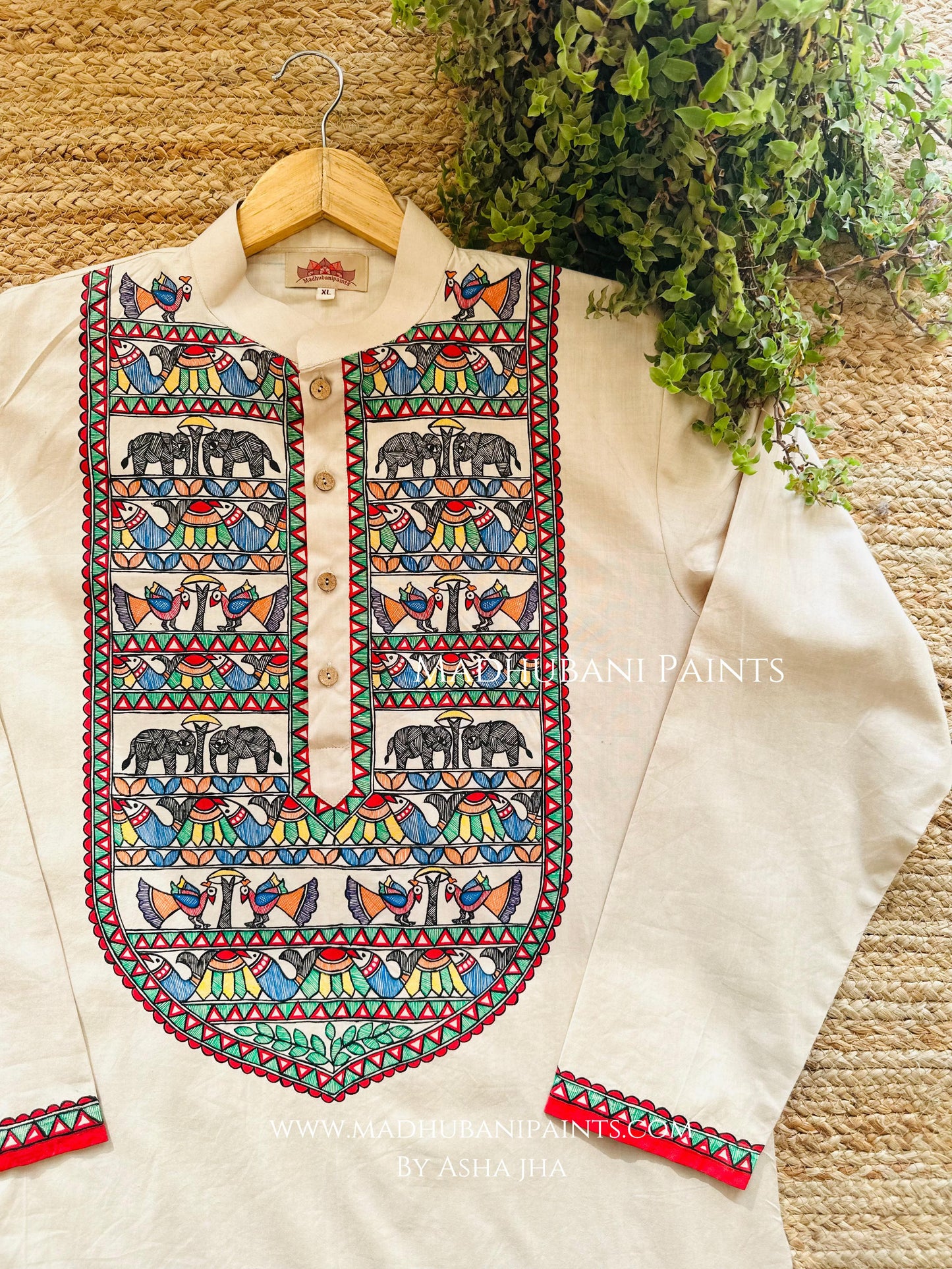 Hathi Mor Machli Hand-painted Madhubani Men's Cotton Kurta