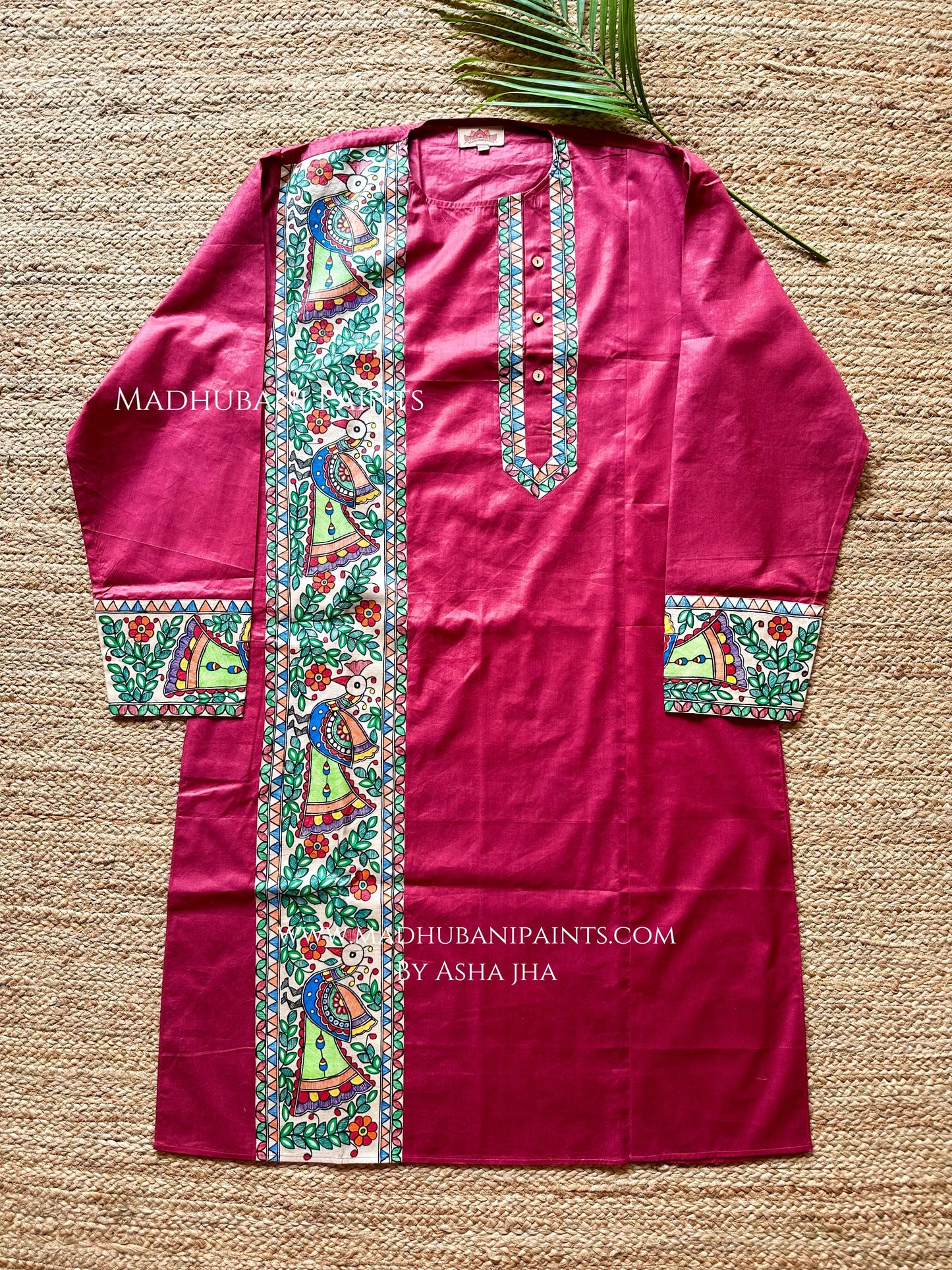 Maroon Mayuri Hand-painted Handloom Men's Cotton Kurta