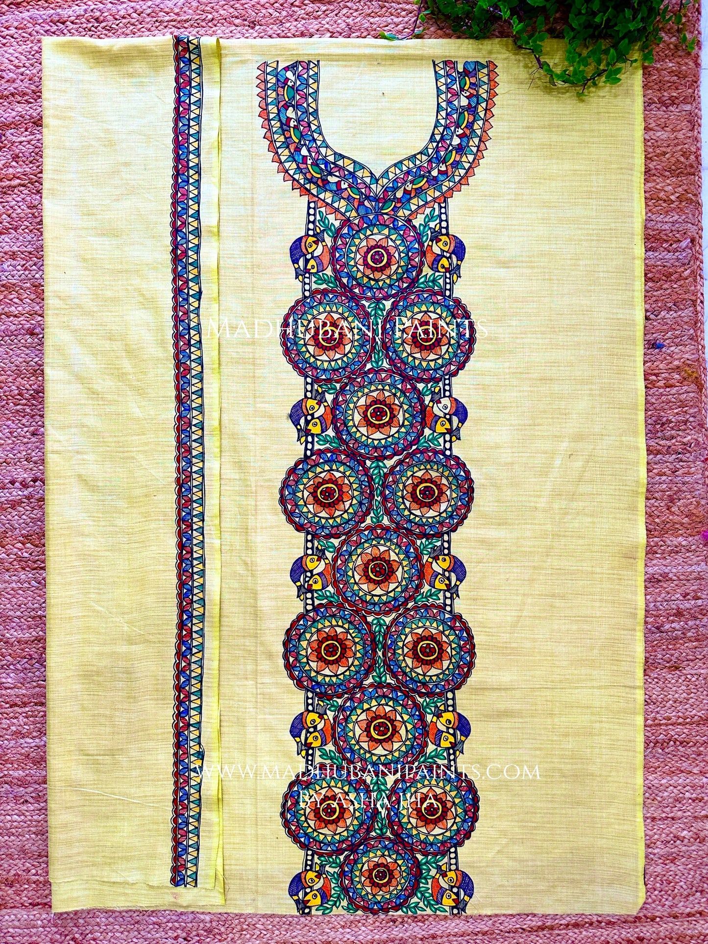 Phoolwari Matsya Hand-painted Madhubani Painting Cotton Unstitched Kurta