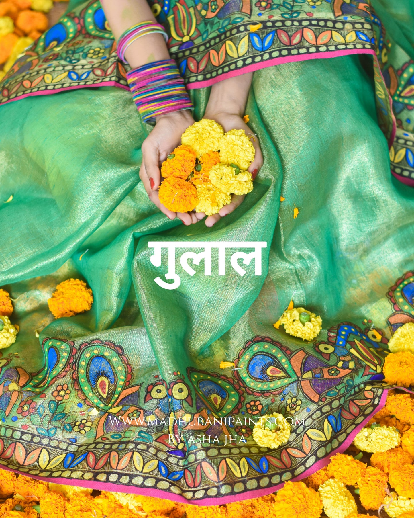 GULAL Hand-painted Madhubani Tissue Linen Saree