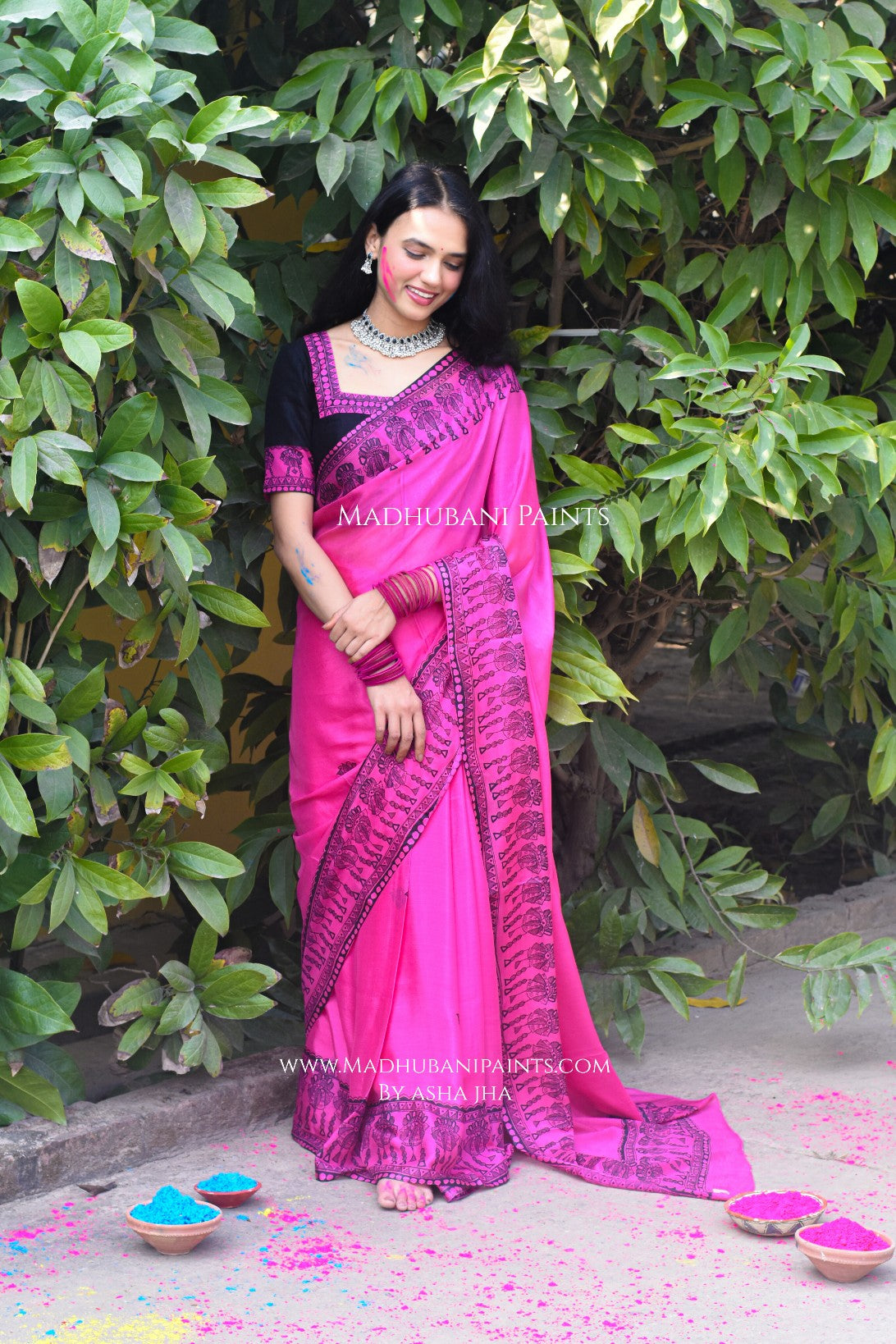 KUMUDINI Hand-painted Madhubani Chiffon Saree Blouse Set