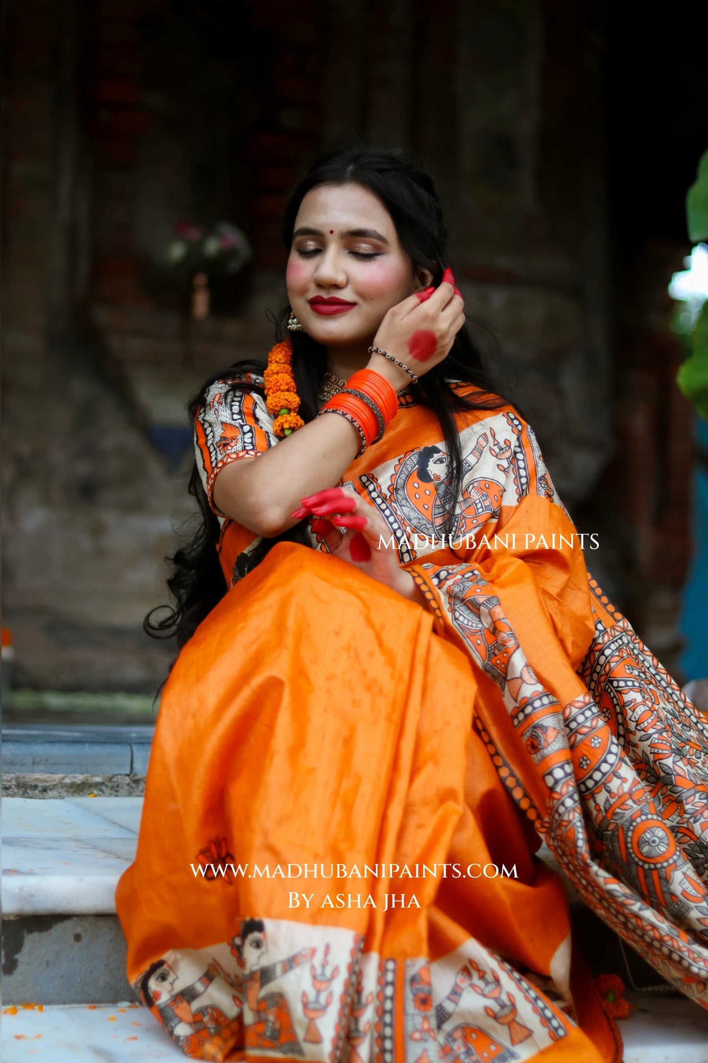 KESARIYA NAINTARA Handpainted Tussar Silk Madhubani Saree Blouse Set