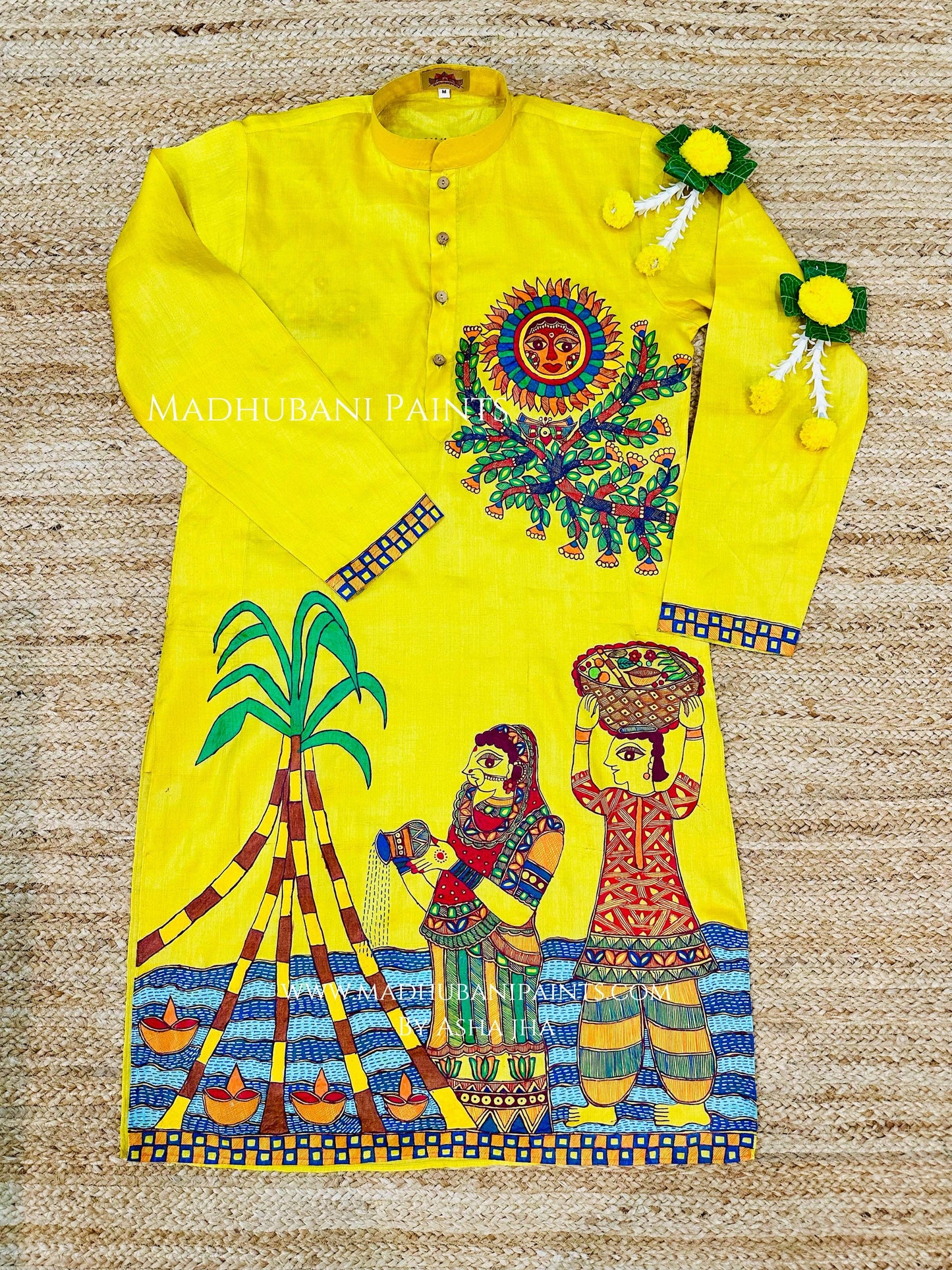 Chhath Puja Hand-painted Madhubani Men's Tussar Silk Kurta