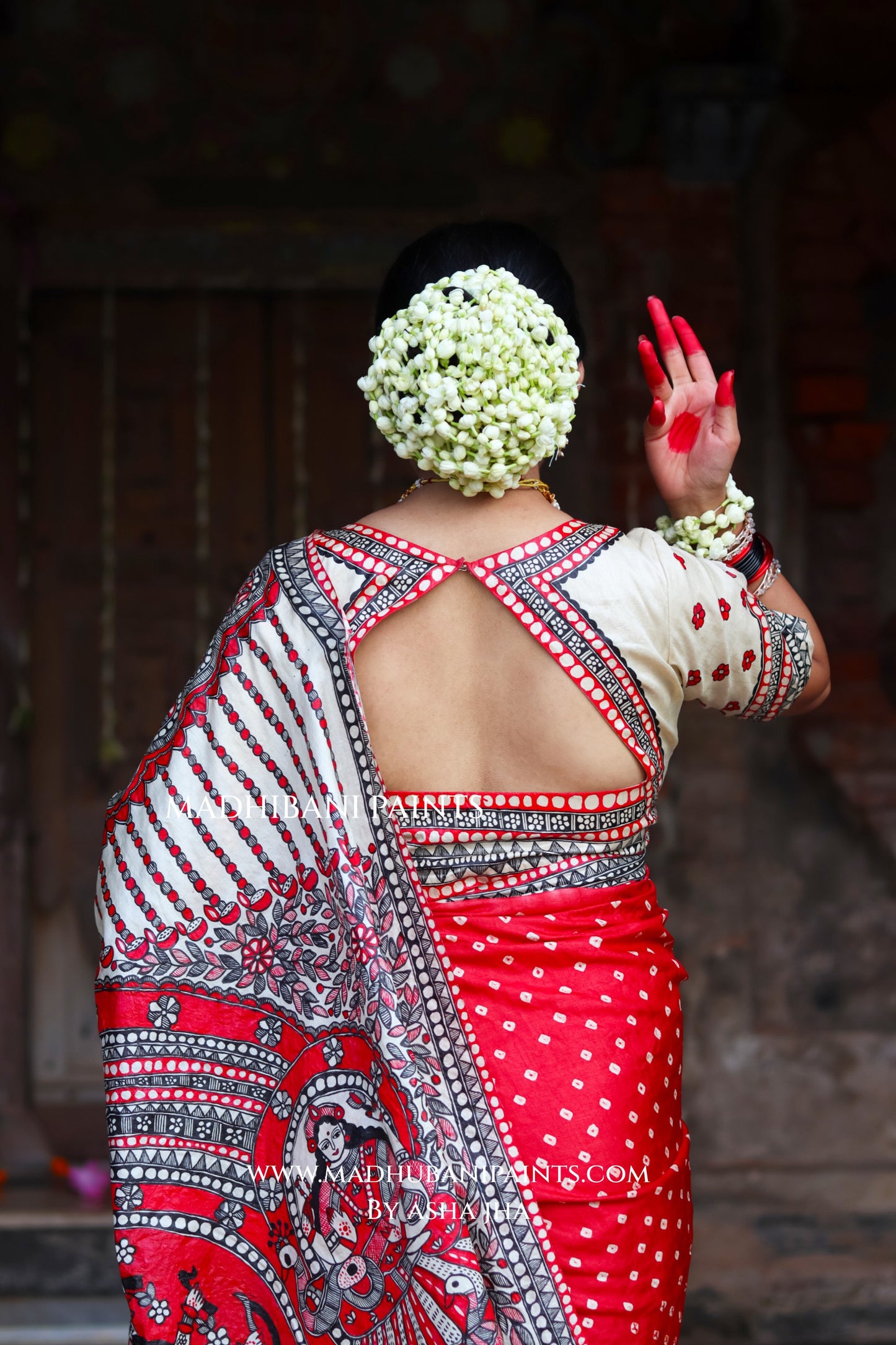 TRINETRA Handpainted Tussar Silk Madhubani Saree Blouse Set