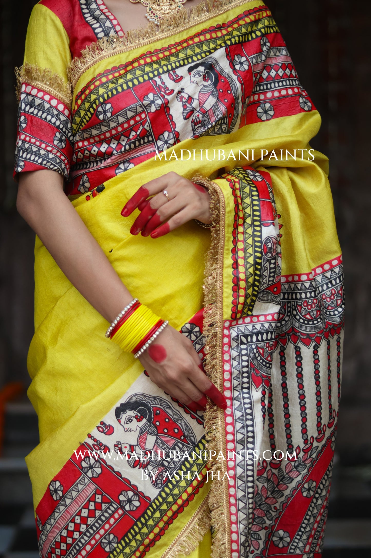 TARA Handpainted Tussar Silk Madhubani Saree Blouse Set