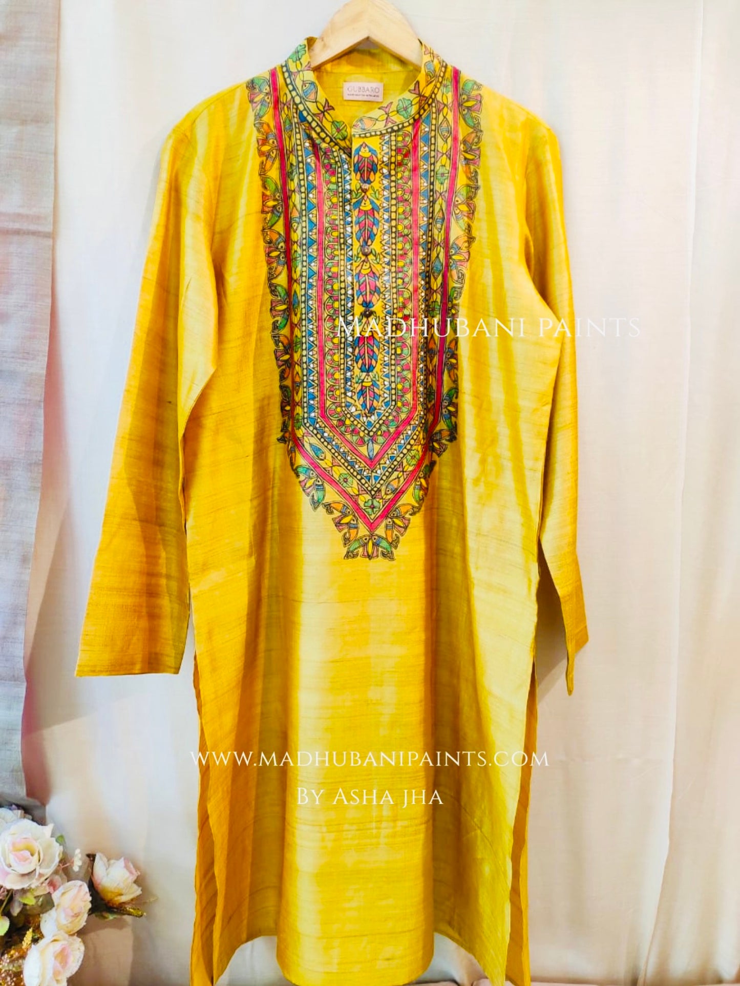 Surmai Kamal Hand-painted Madhubani Men's Tussar Silk Kurta