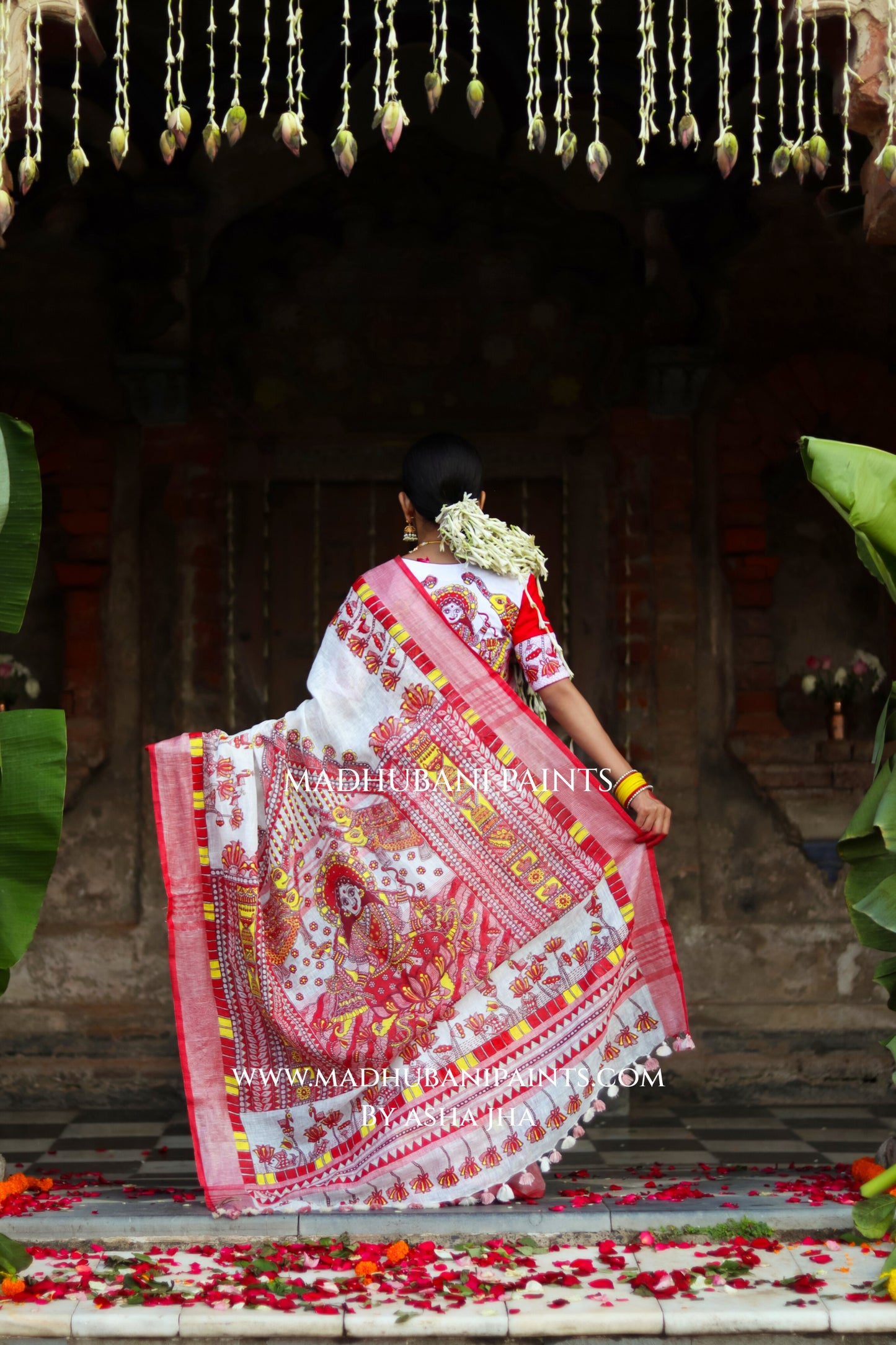 KAMLA Handpainted Linen Madhubani Saree Blouse Set