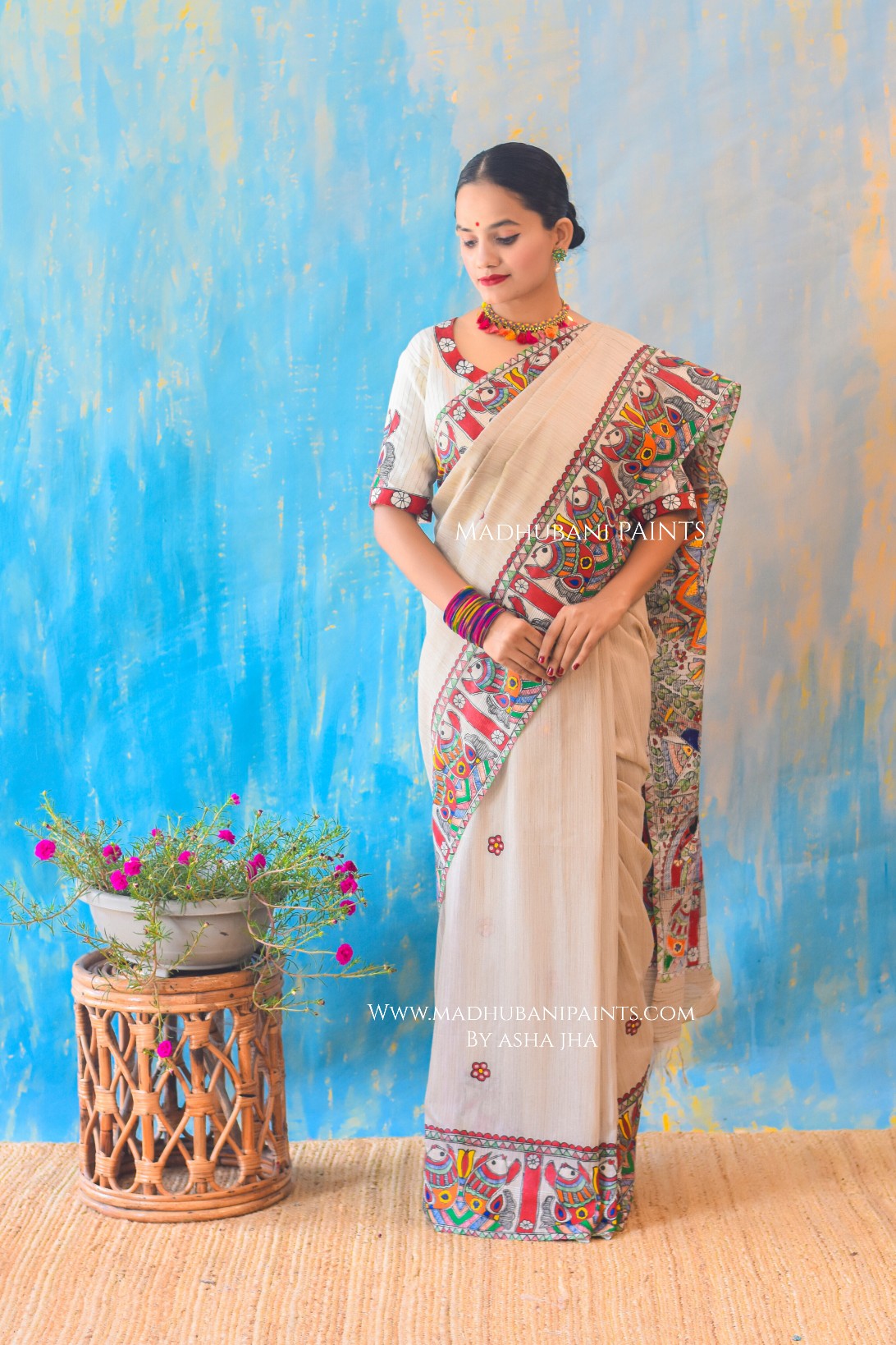 BARAAT BELA Hand-painted Madhubani Chanderi Saree