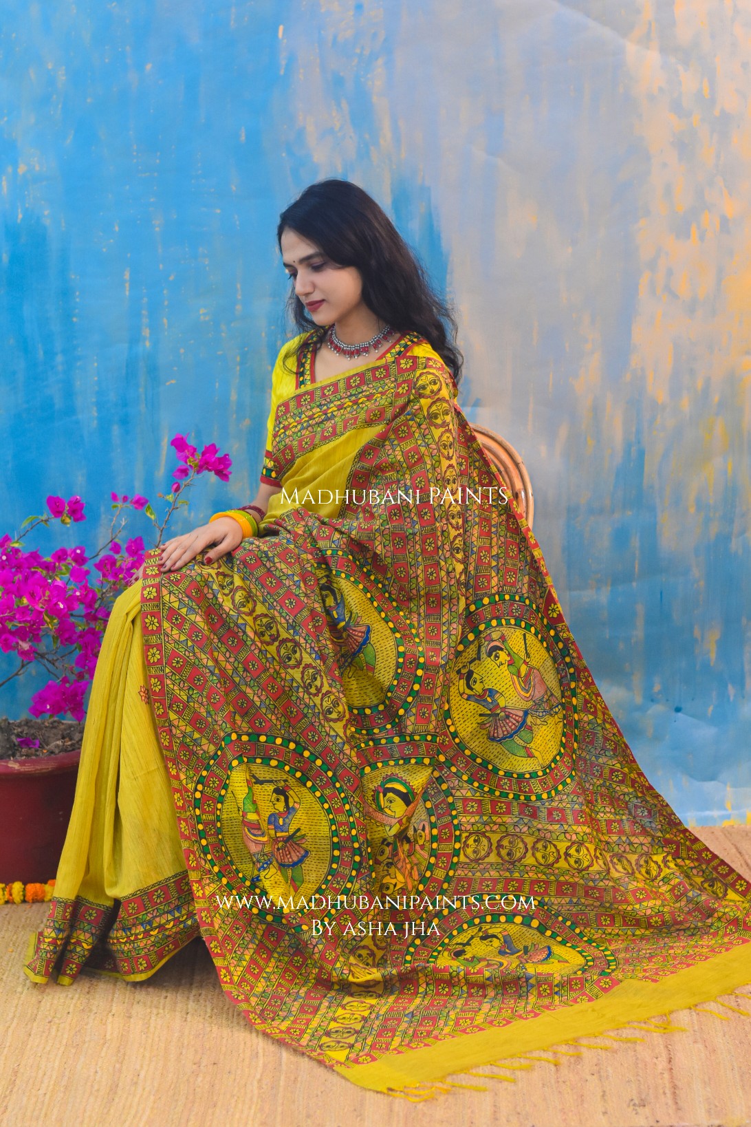 RADHA ROOPAVALI Hand-painted Madhubani Chanderi Saree