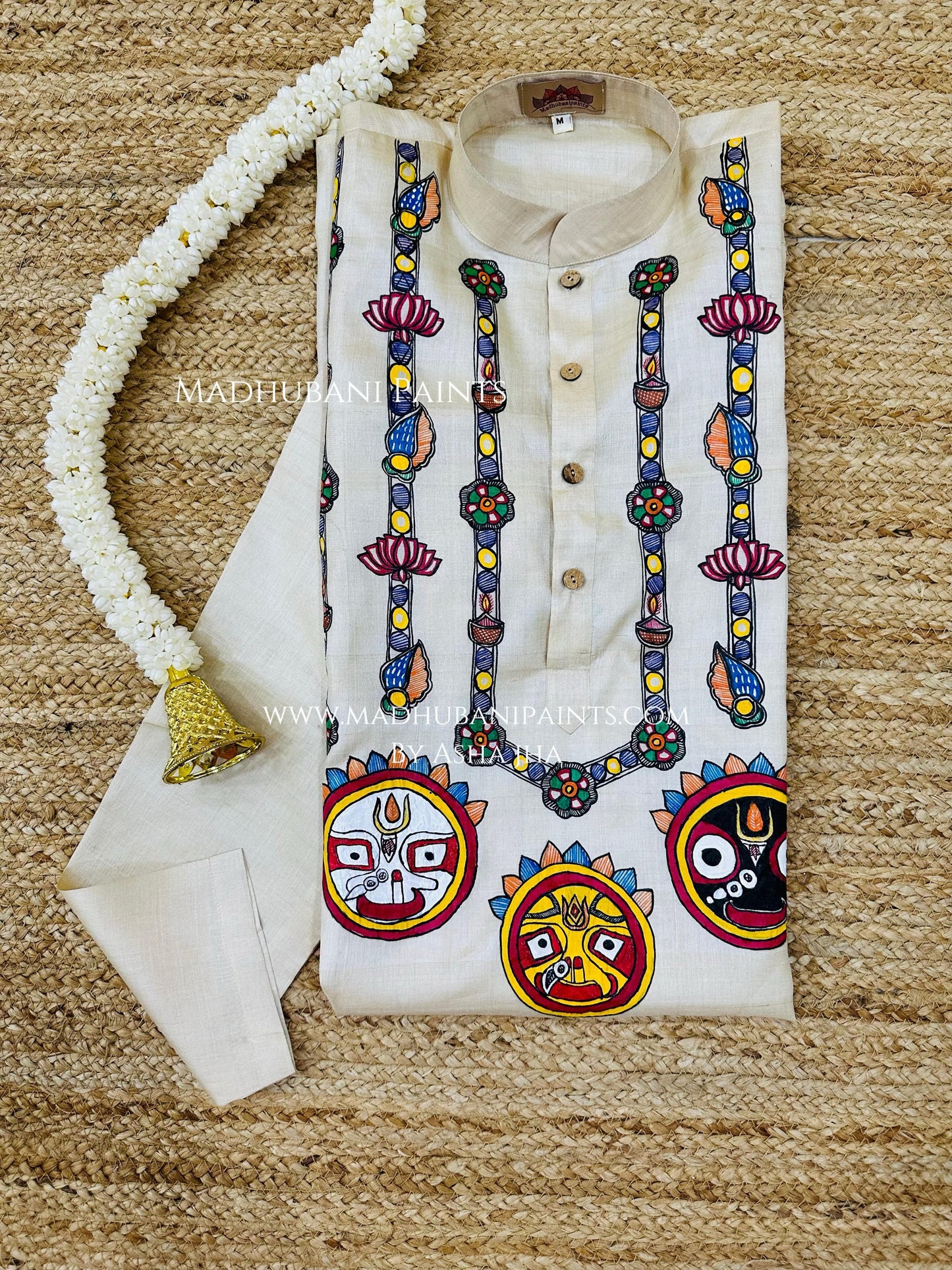 Lord Jagannatha Hand-painted Madhubani Men's Tussar Silk Kurta