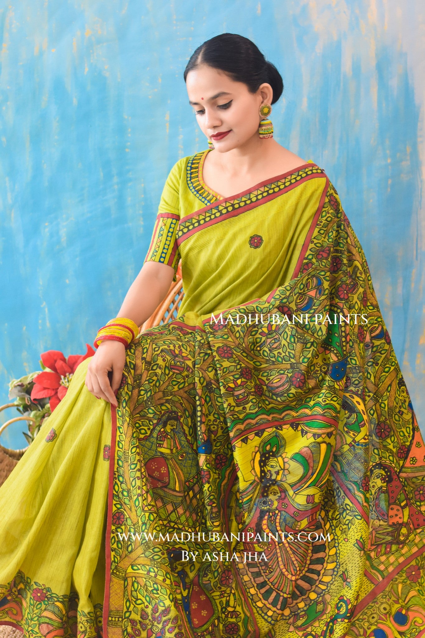 RADHA RANI Hand-painted Madhubani Chanderi Saree Blouse set