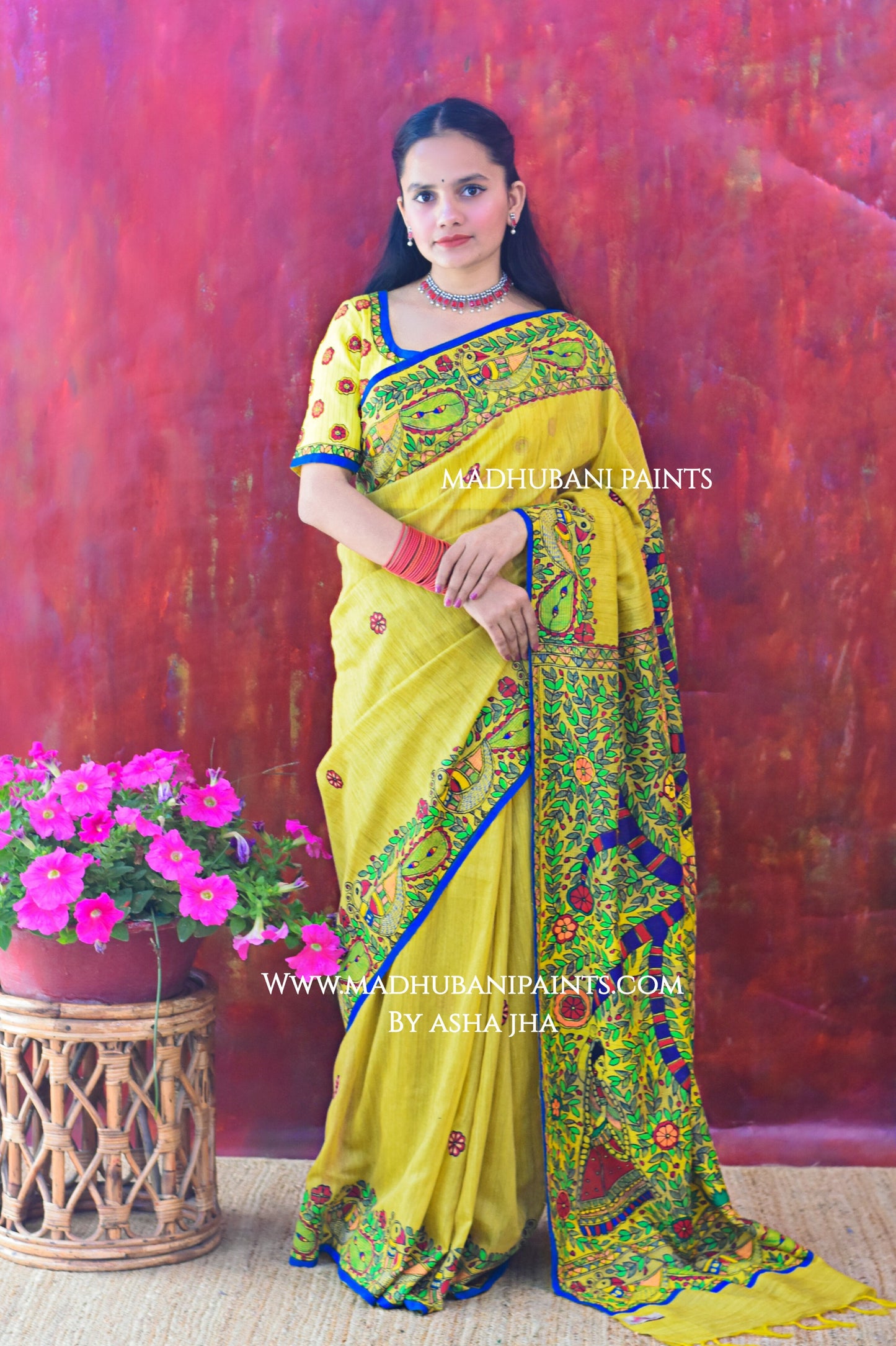 BRAJ KI BELA Hand-painted Madhubani Chanderi Saree Blouse set