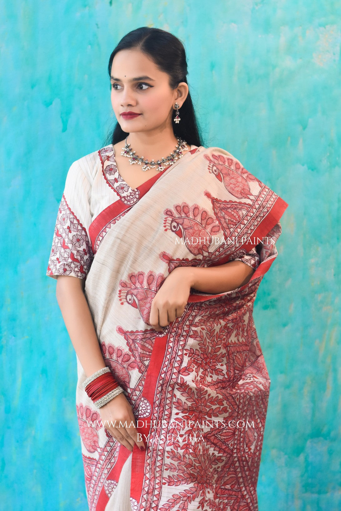 LAALIMA Hand-painted Madhubani Chanderi Saree Blouse Set