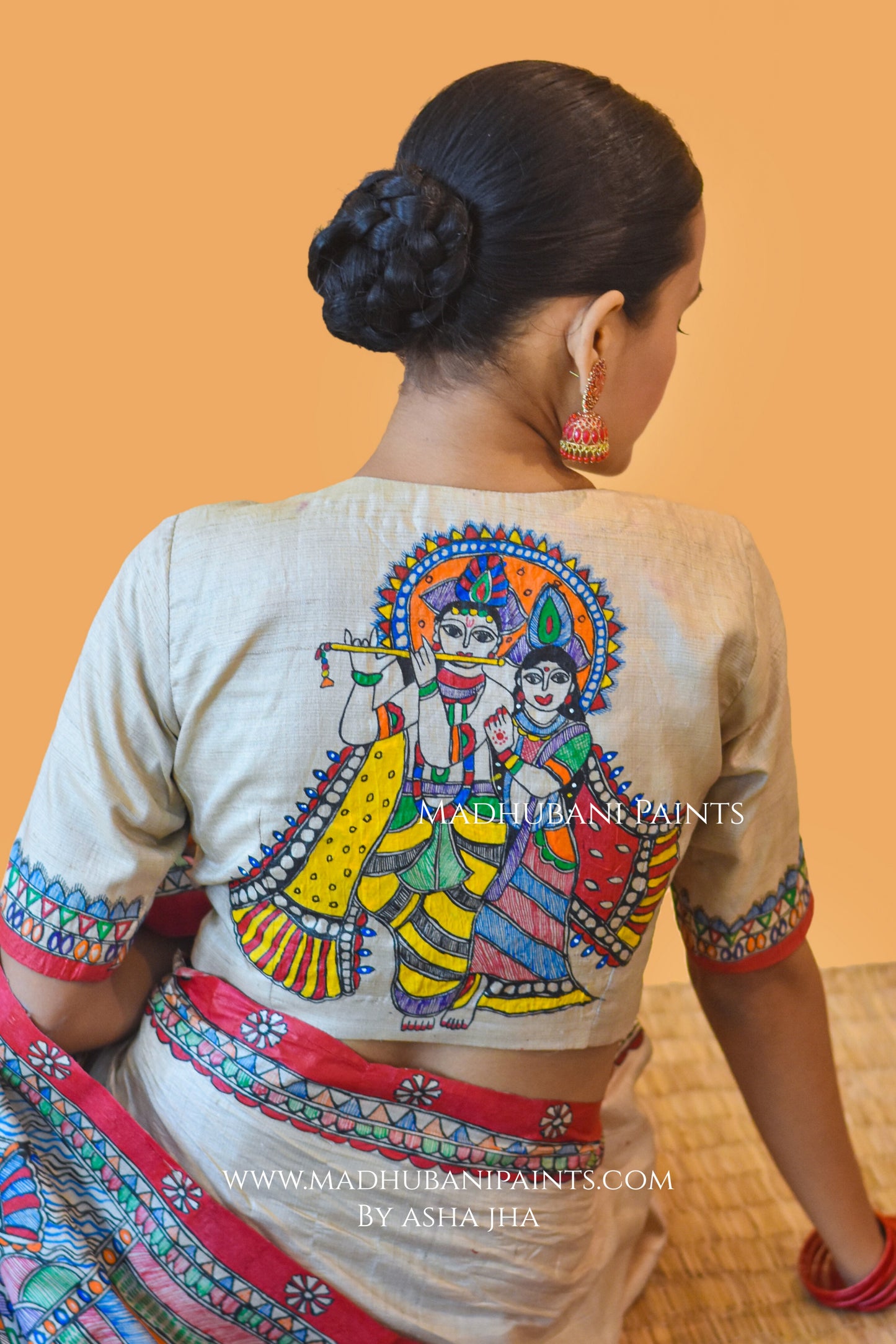 NARAYAN AVATAR Hand-painted Madhubani Tussar Silk Saree Blouse Set