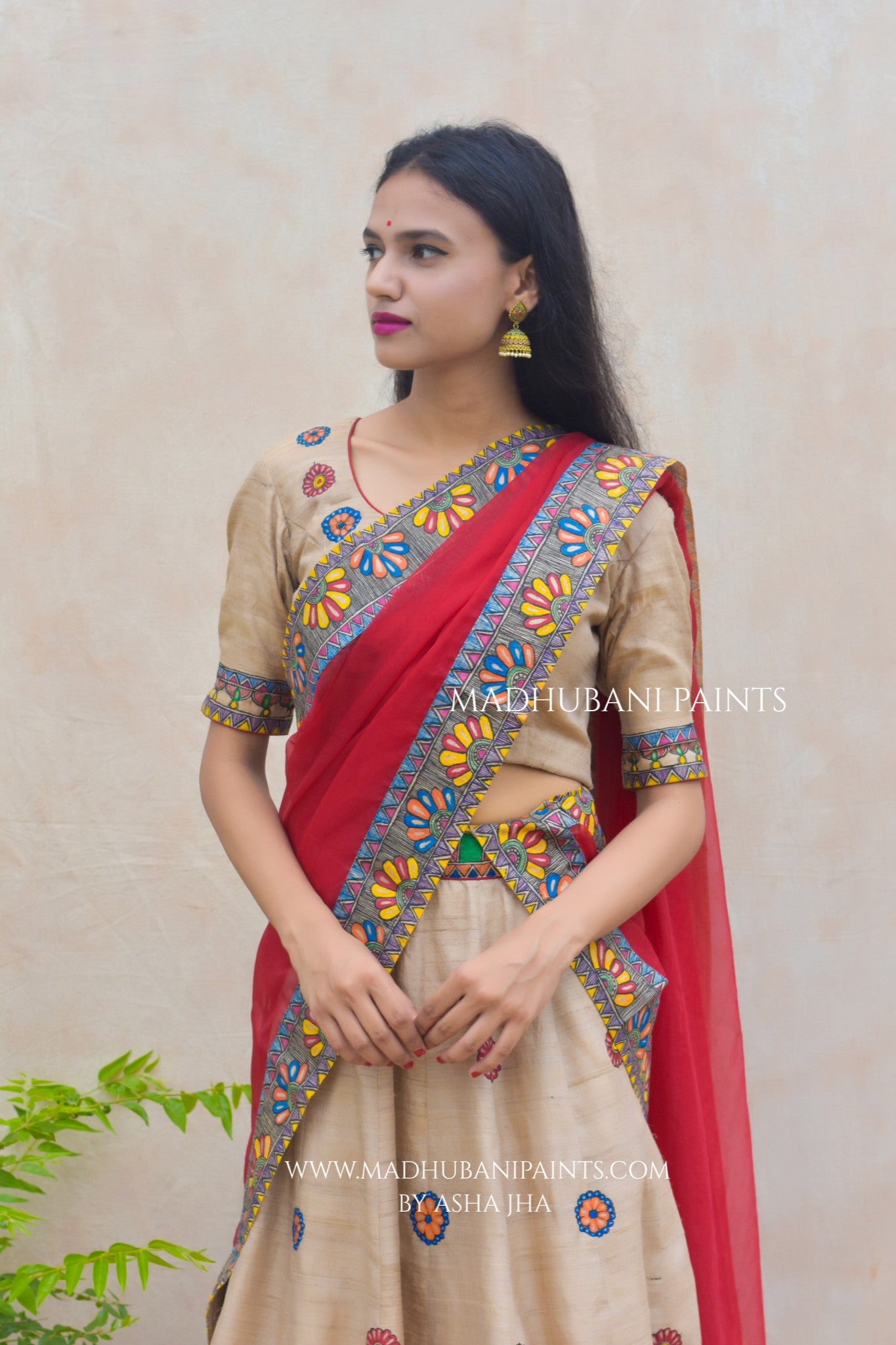 RADHA KRISHNA SANGEET Hand-painted Madhubani Lehnga