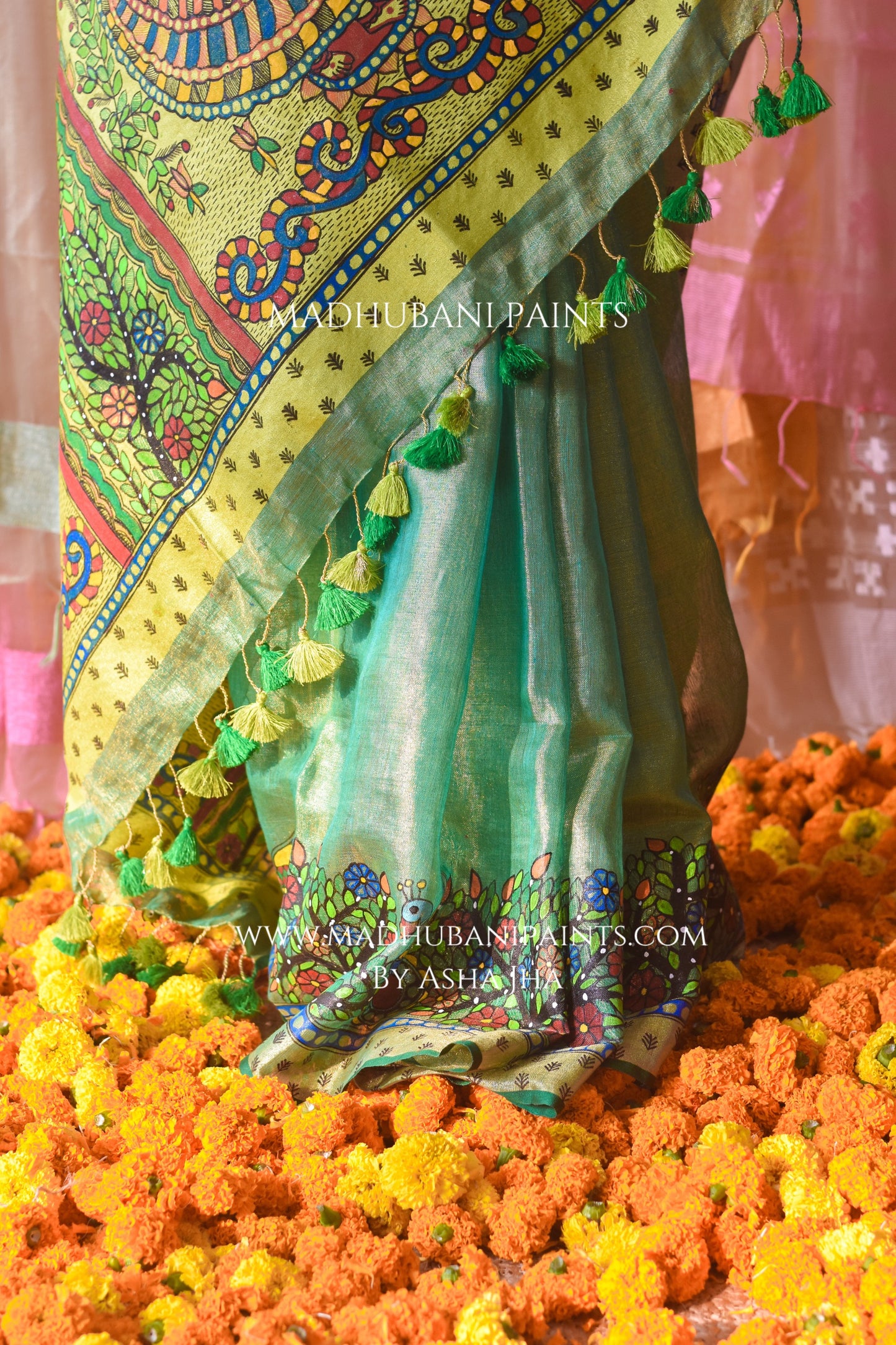 VASANTI Hand-painted Madhubani Tissue Linen Saree