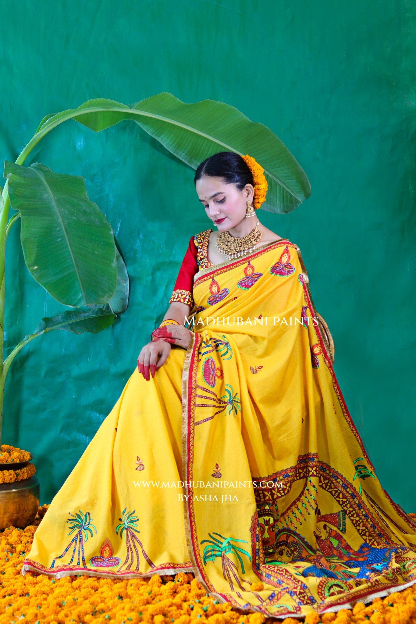 CHHATH PARV Hand painted Madhubani Mul Cotton Saree