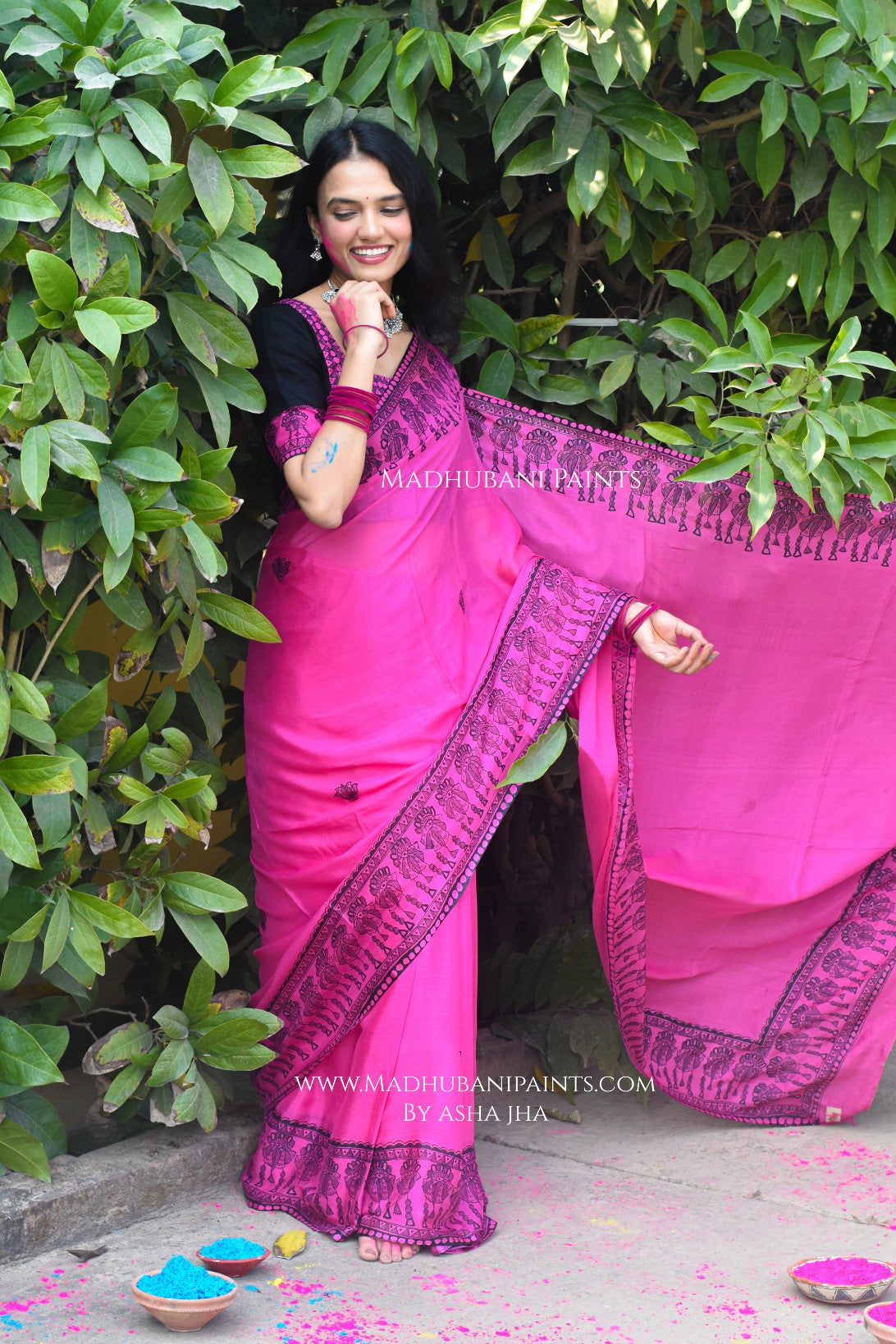 KUMUDINI Hand-painted Madhubani Chiffon Saree