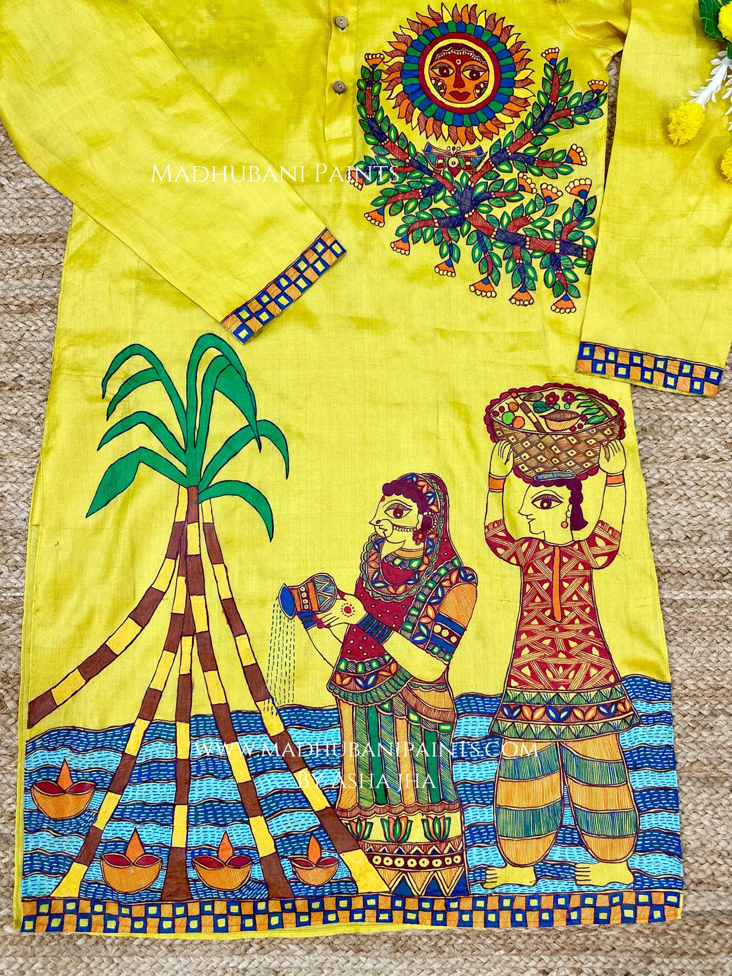 Chhath Puja Hand-painted Madhubani Men's Tussar Silk Kurta
