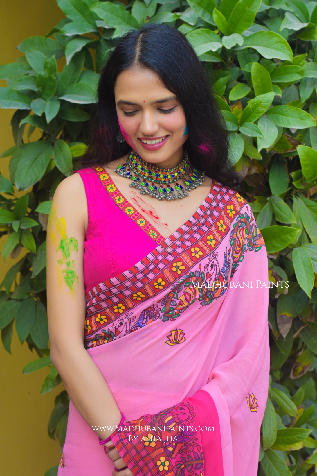 MADNOTSAV Handpainted Madhubani Georgette Saree Blouse Set