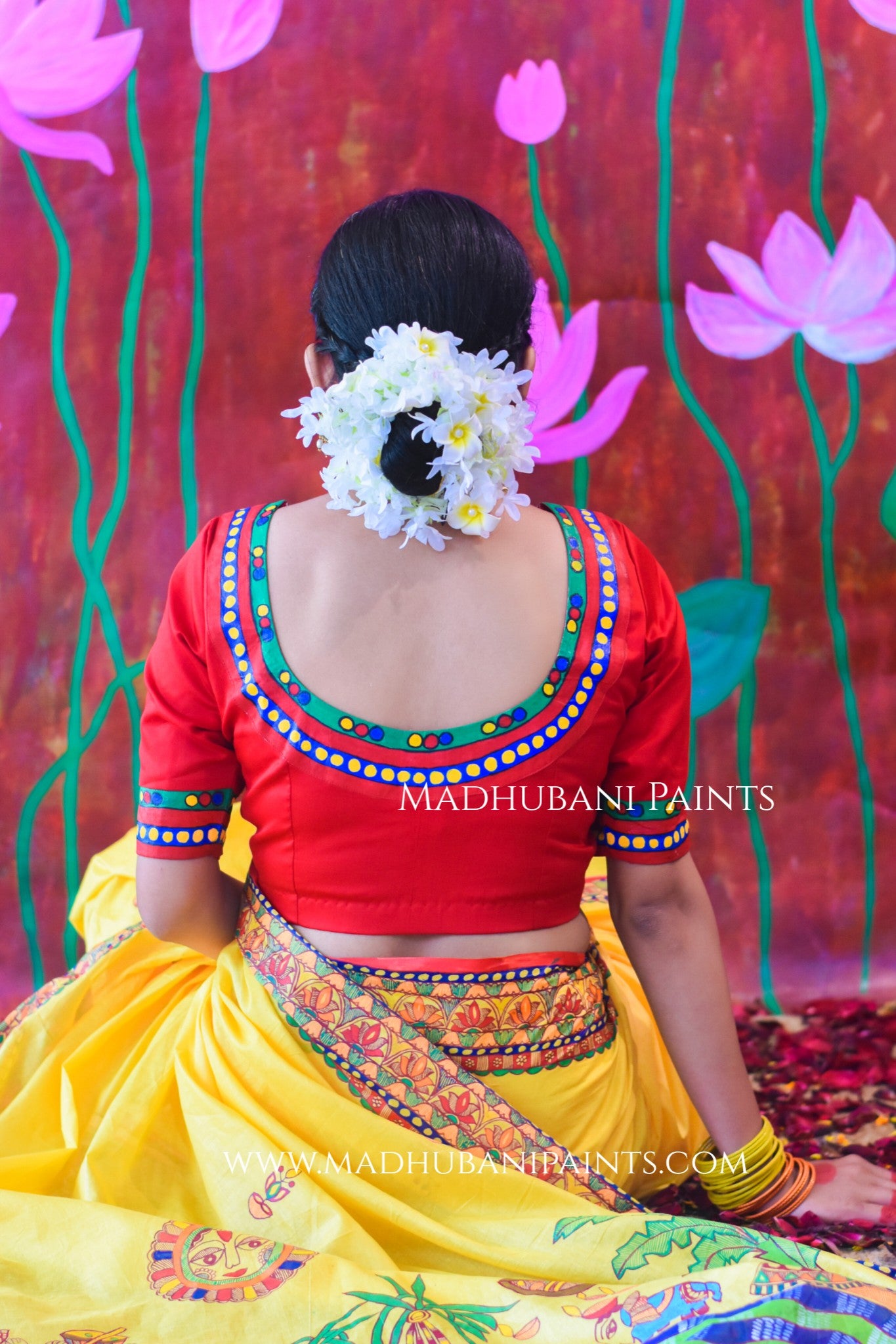 SURYA KIRAN Chhath Puja Hand painted Madhubani Mul Cotton Saree Blouse Set