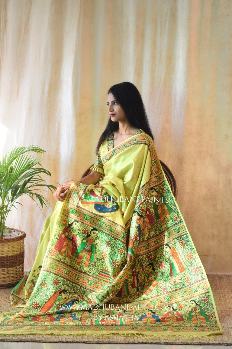 'CHUMAUN' Handpainted Madhubani Bishnupuri Silk Saree