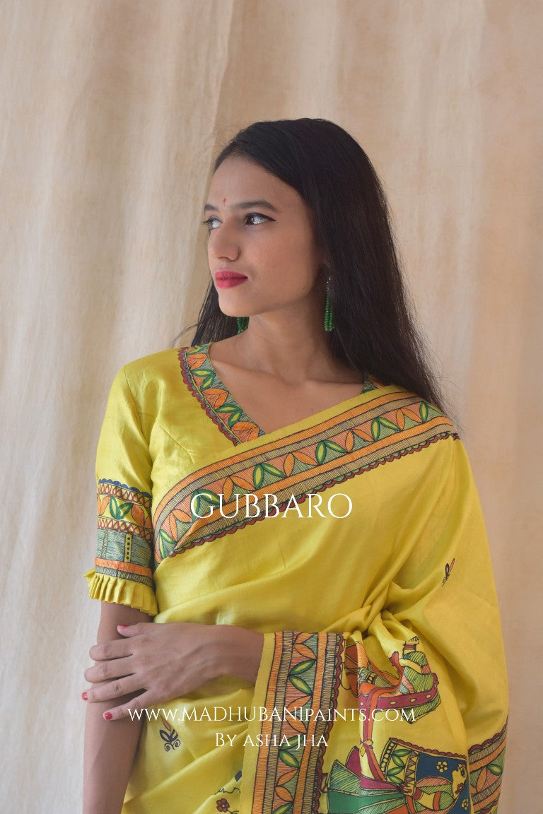 'CHUMAUN' Handpainted Madhubani Bishnupuri Silk Saree