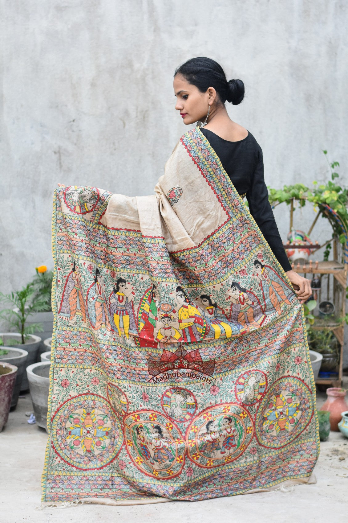 Puja Ceremony Handpainted Tussar Silk Saree