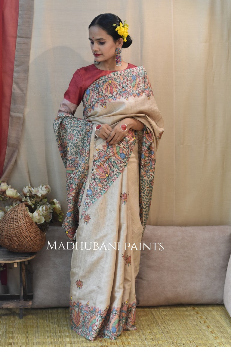 Kamal Leela Madhubani Painting Saree