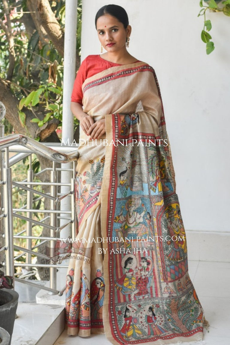 Vishnu Avatar Handpainted Tussar Saree