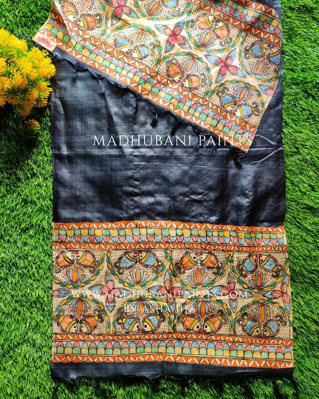 Lotus Surmai Tussar Silk Black Stole