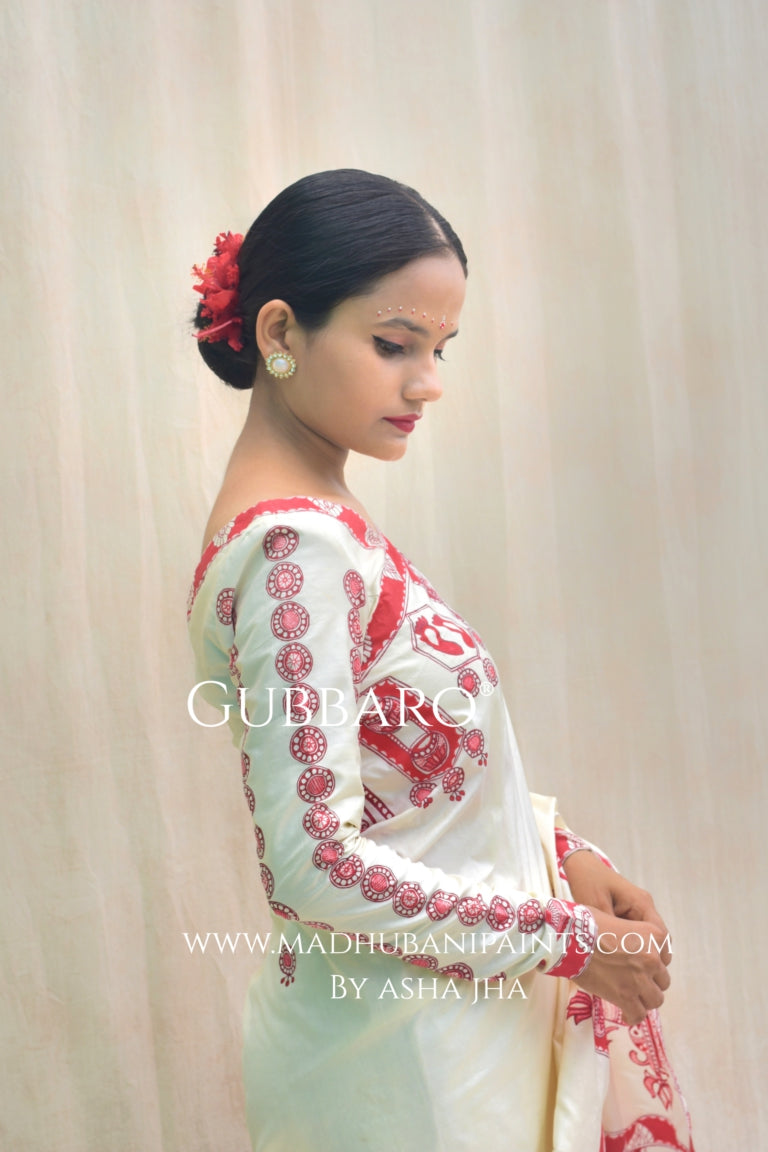 'BRAHMCHARINI' Handpainted Madhubani Bishnupuri Silk Saree Blouse Set