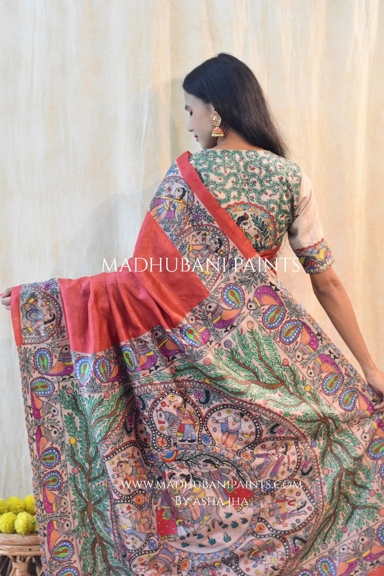 'HARI PRIYA' Handpainted Madhubani Tussar Silk Saree