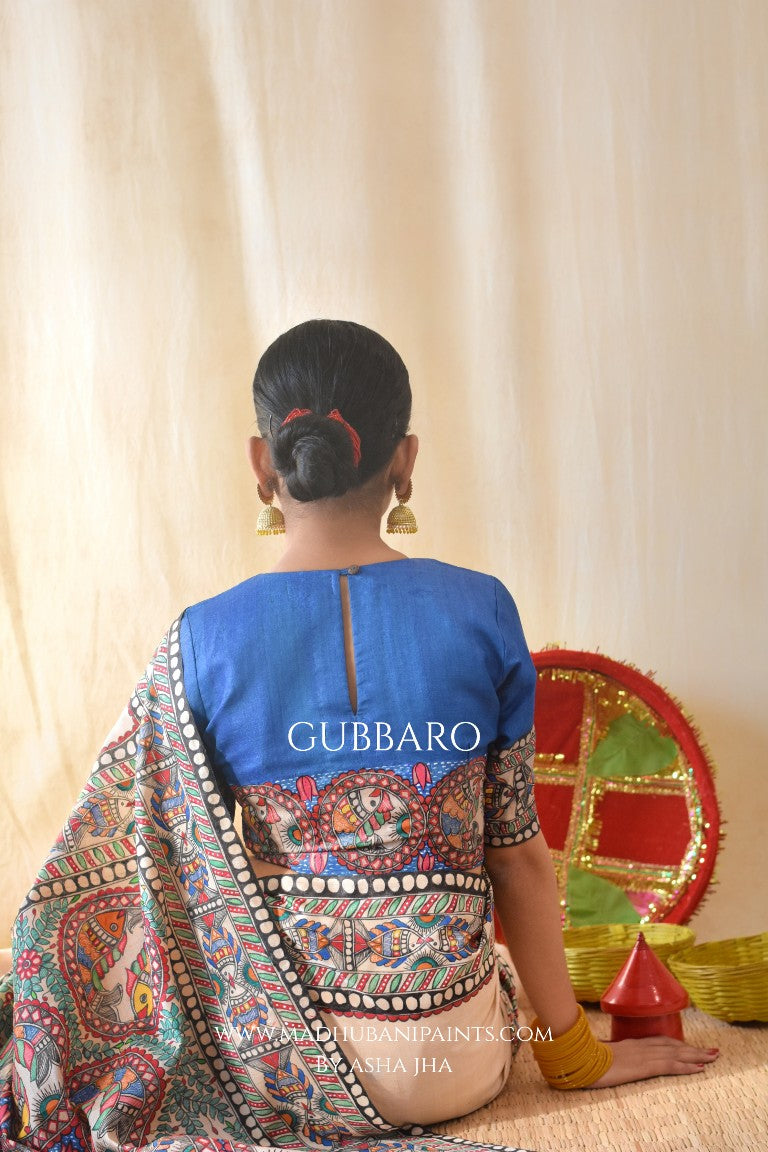 'MATSYA RAAS' Handpainted Madhubani Tussar Silk Blouse
